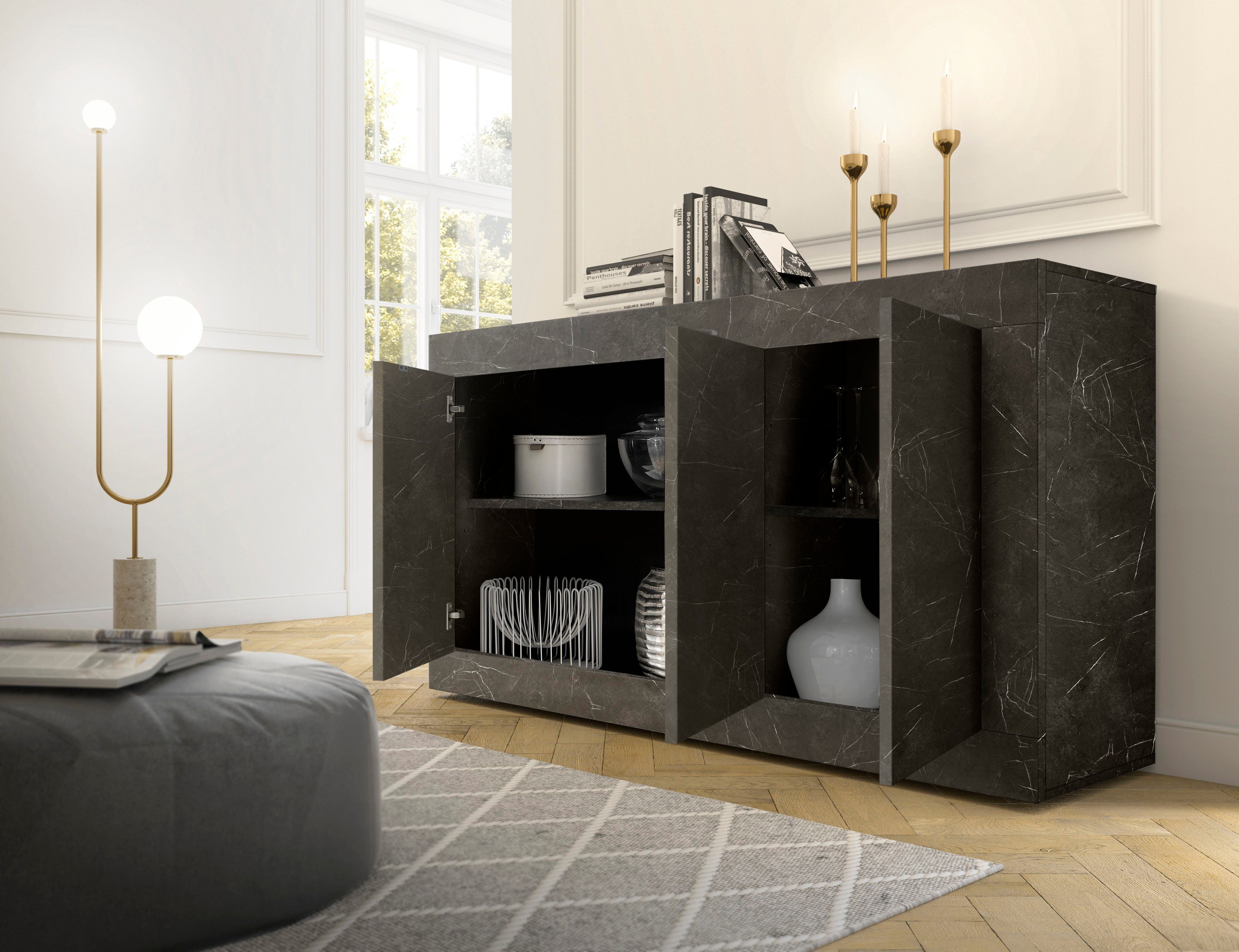 INOSIGN Dressoir Basis breedte 160 cm, commode 3 deuren, dressoir, Metalen handgreep, moderne frame-uitstraling, veel opbergruimte, kleurkeuze