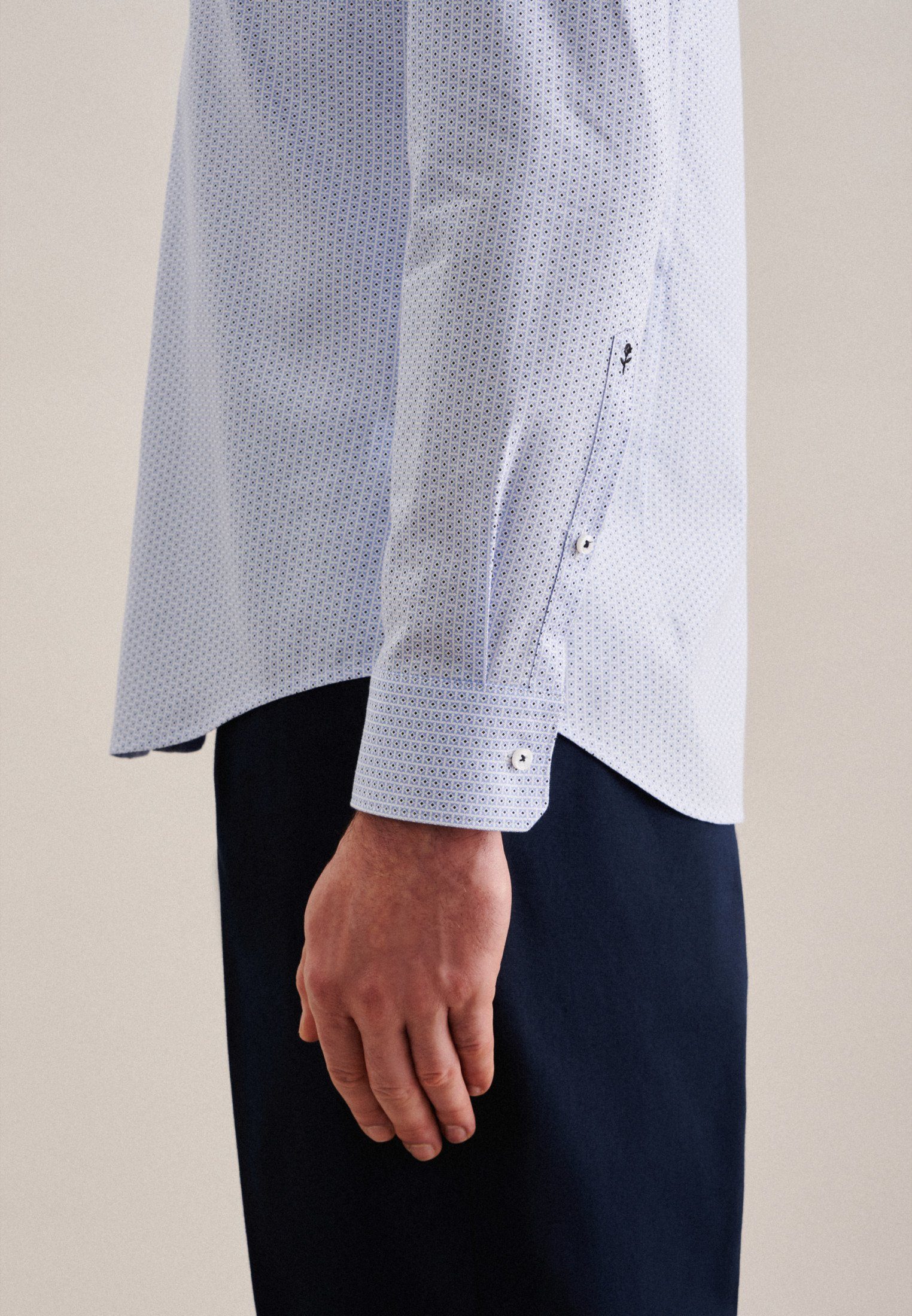 seidensticker Businessoverhemd Slim lange mouwen covered-button-downkraag print