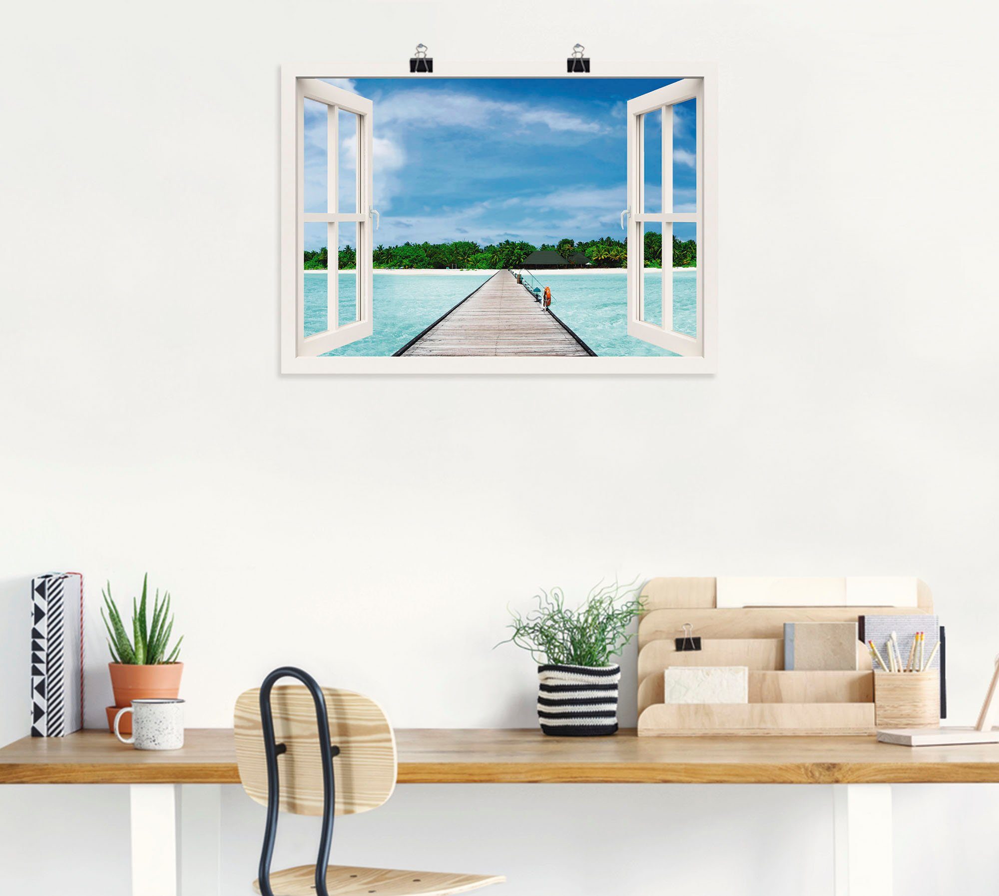 Artland Artprint Blik uit het venster Maldivisch paradijs als artprint op linnen, poster, muursticker in verschillende maten