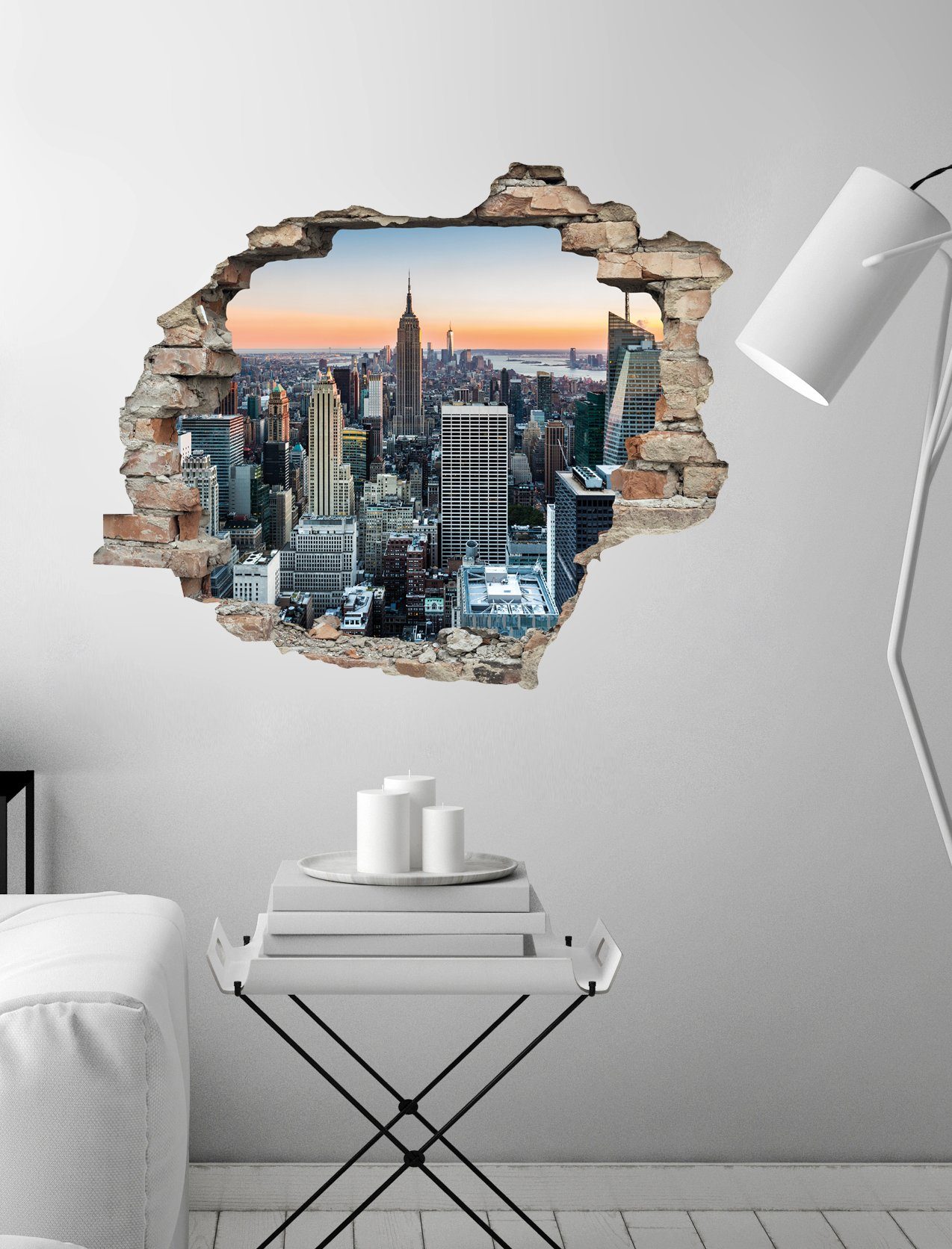 queence Wandfolie New York Muursticker, muurdecoratie, zelfklevend, 3D, muurdurchbraak (1 stuk)