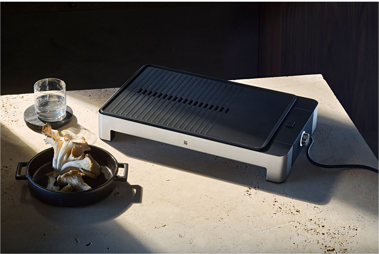 WMF Tafelgrill LONO vlak & geribbeld traploze temperatuurinstelling, anti-aanbak grillplaat
