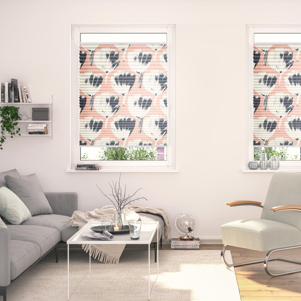 LICHTBLICK Plissé Klemmfix, zonder boren, ondoorzichtig, jumbo Flowers on salmon (1 stuk) plisségordijnen maat 60 cm x 130 cm rood