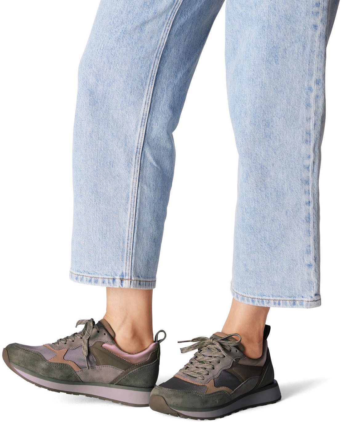 Tamaris Sneakers met sleehak vrijetijdsschoen, lage schoen, veterschoen met contrastafwerkingen