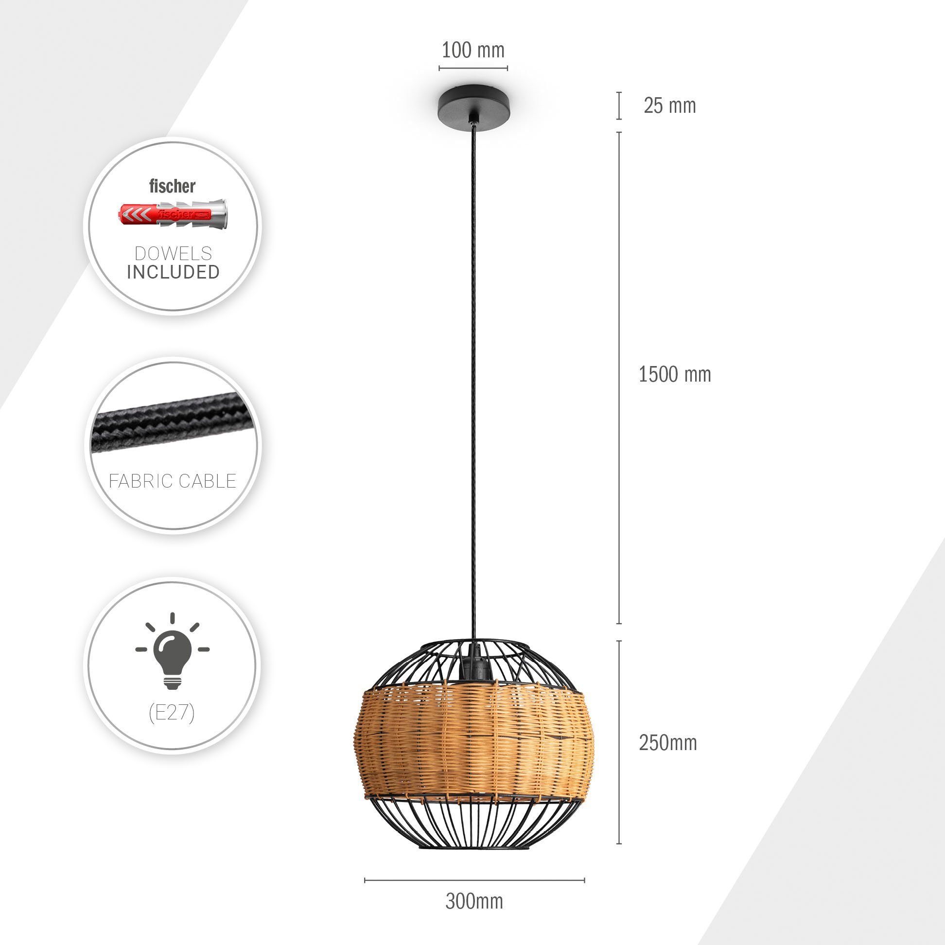 Paco Home Hanglamp PUGLO Rattan pendellamp mand lamp LED rond eettafel lamp E27 Boho