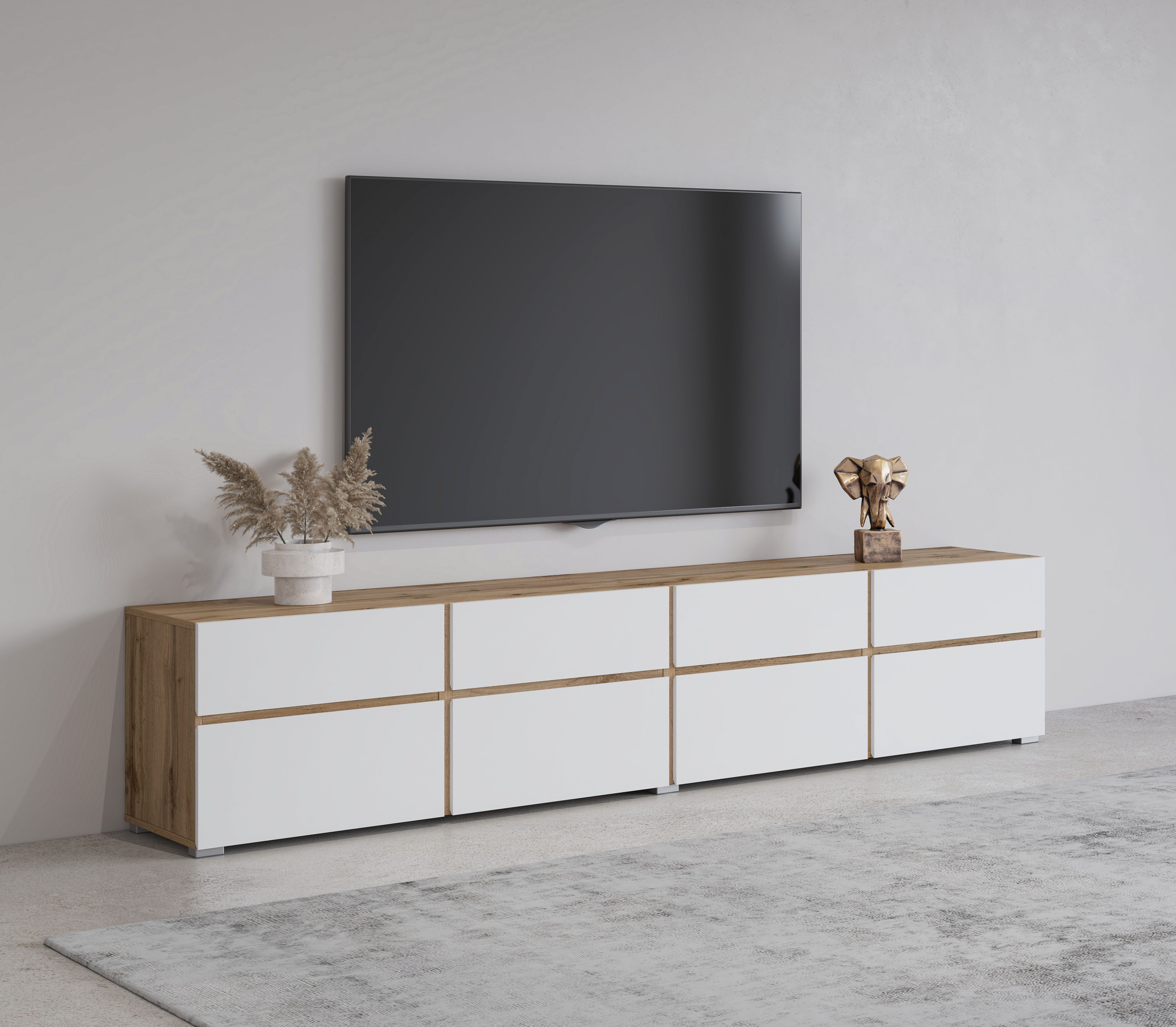 INOSIGN Tv-meubel Cross, moderne greeploze TV-kommode, 4 kleppen/4 lades Breedte 225 cm, tv-kast met veel opbergruimte, tv-meubel