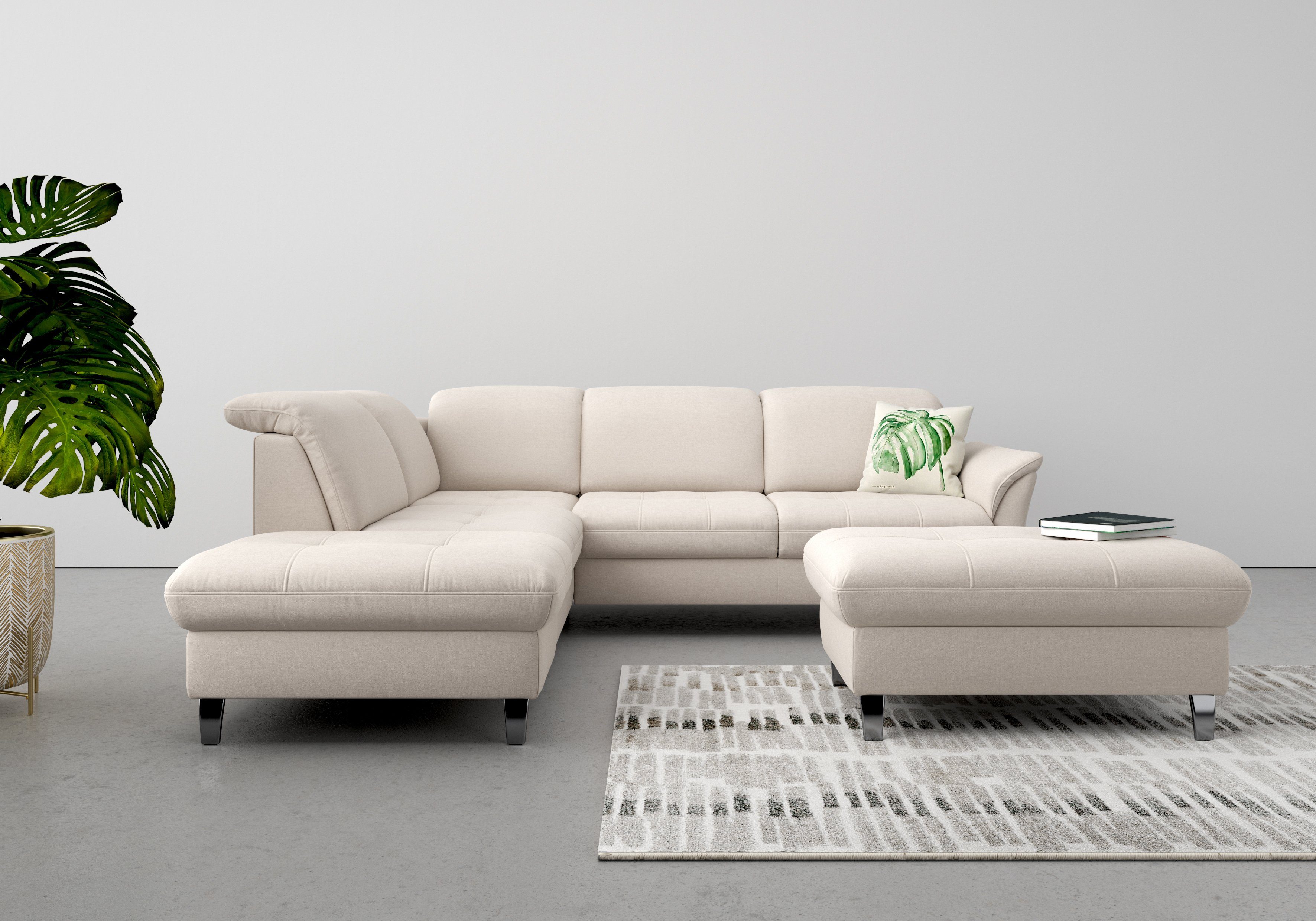 sit&more Hoekbank Maggiore L-vorm naar keuze met verstelbare hoofdsteun, slaapfunctie en bergruimte beige, hoekbanken, 261 cm