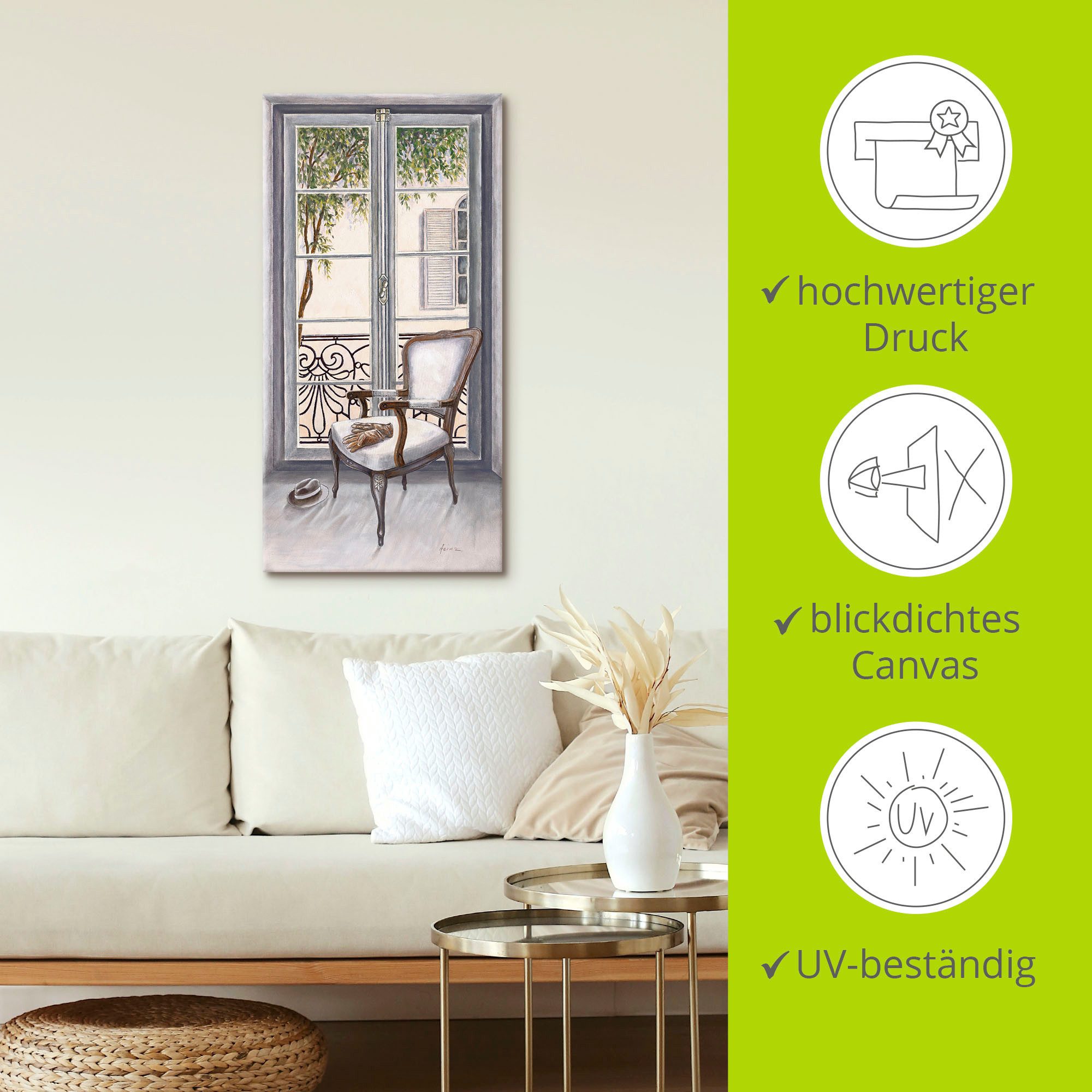 Artland Artprint Fauteuil voor een raam als artprint van aluminium, artprint voor buiten, artprint op linnen, poster, muursticker