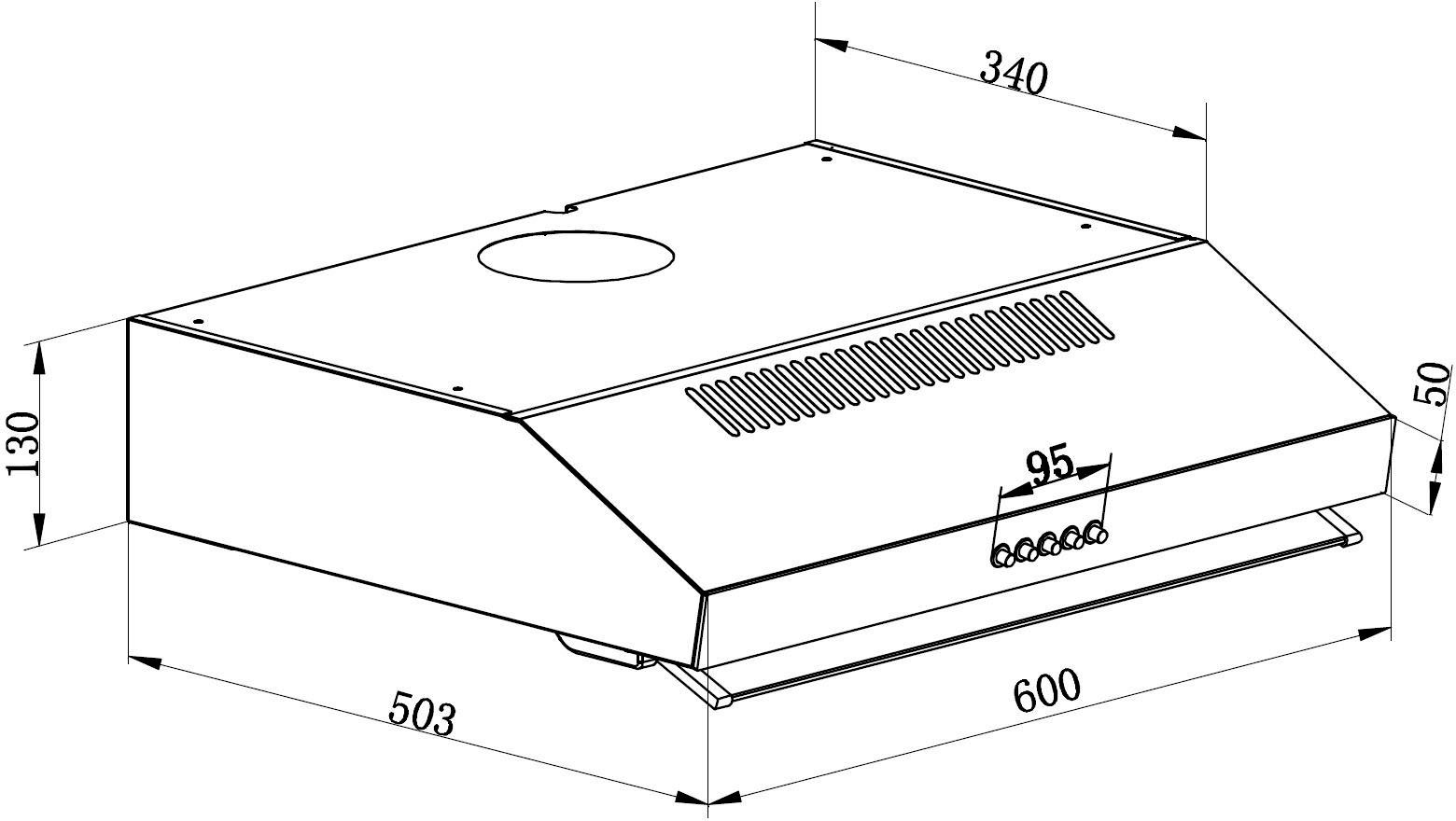 RESPEKTA Onderbouwkap CH 16060 SGB 60 cm, 3 vermogensniveaus, led-verlichting, geschikt voor afzuiging en recirculatie