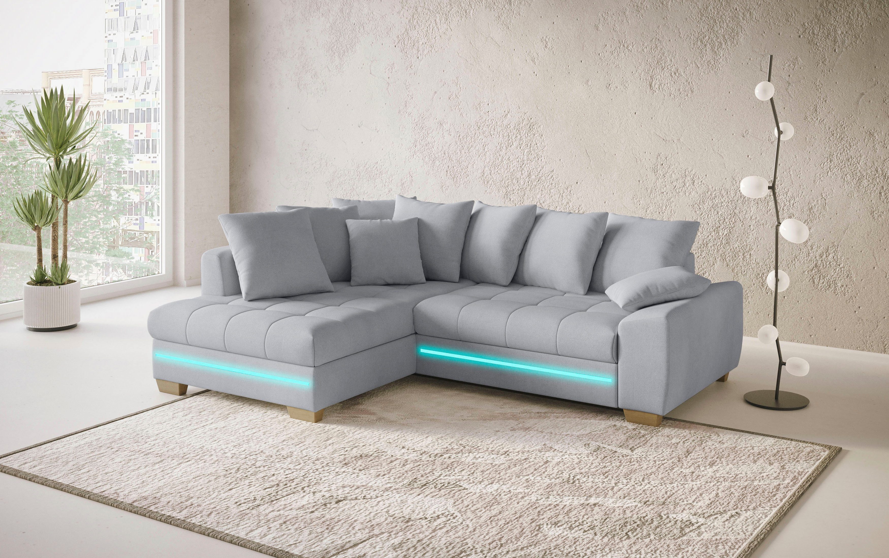Mr. Couch Hoekbank Nikita II, L-vorm met rgb-led verlichting, optioneel met bed, bedlade, koudschuim