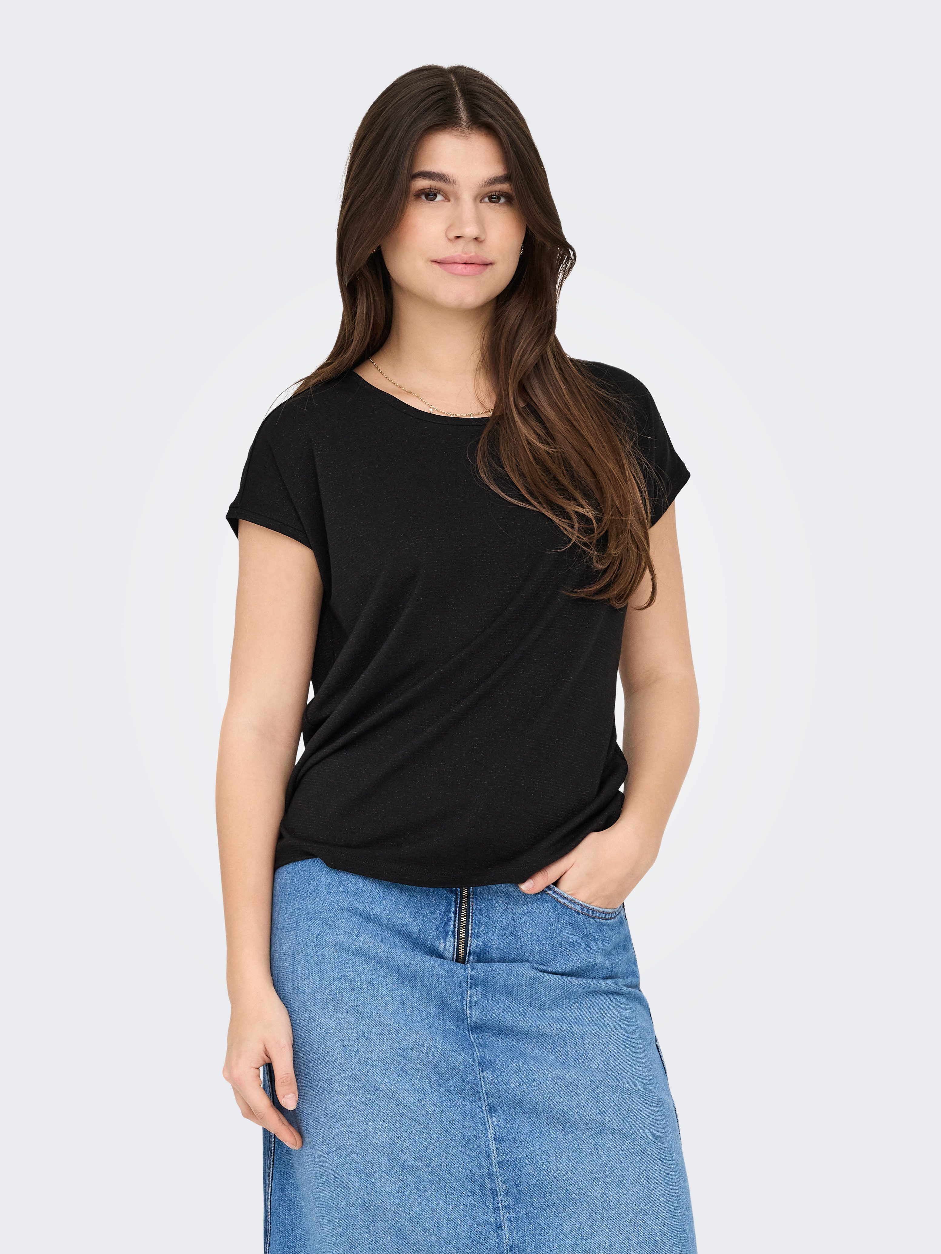 Only Shirt met korte mouwen ONLCLAUDIA S/S GLITTER STRIPE TOP JRS dames t-shirts maat XL (42) zwart