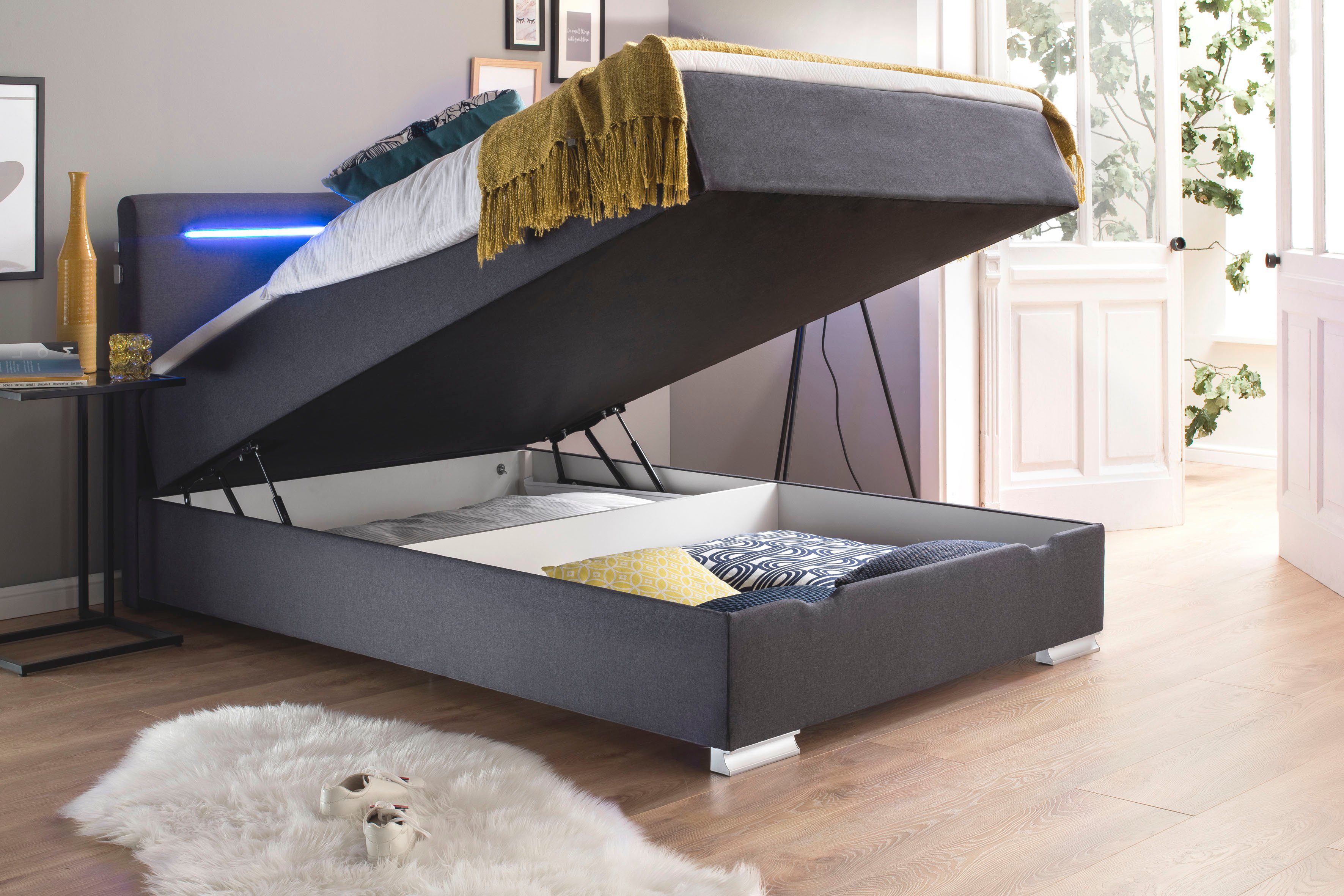 meise.möbel Boxspring Las Vegas Voeten en hoofdbord met ledverlichting, met bedkist en topmatras