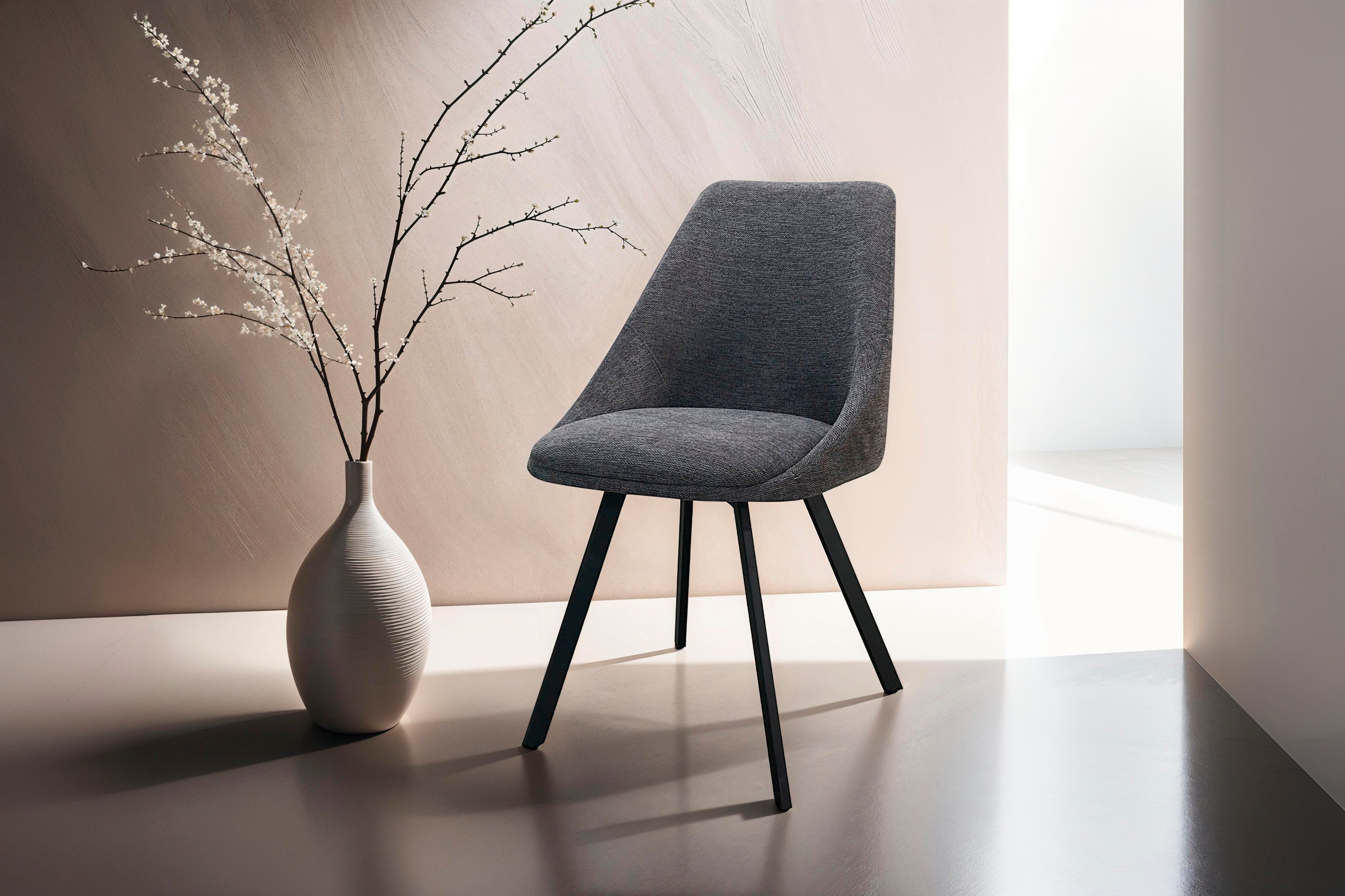 byLIVING Eetkamerstoel Jasper (2-stuks set) Zitkuip 360° draaibaar, zwart metaal, keukenstoel, diverse bekleding (set) 4 poot stoelen zwart