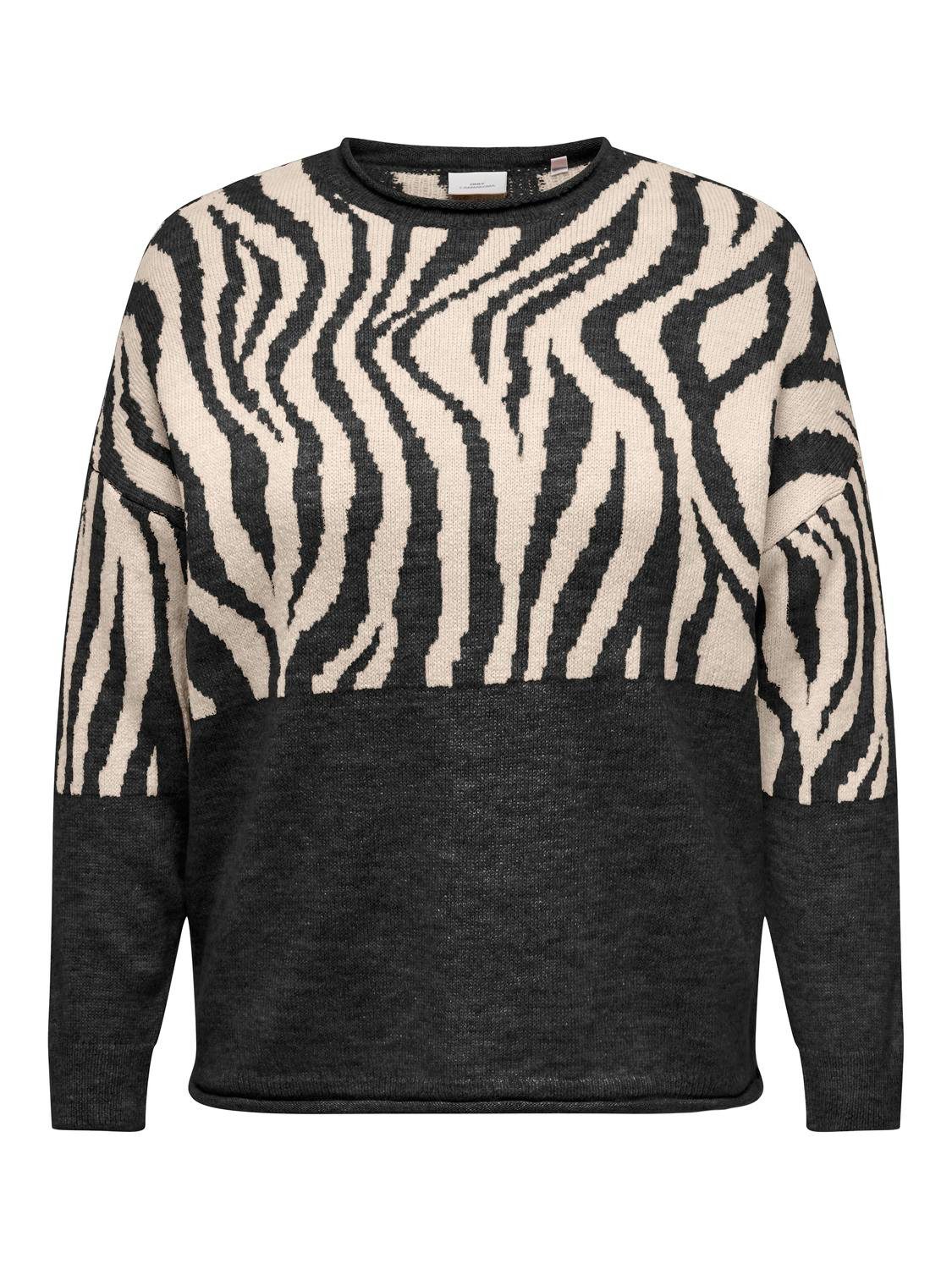 ONLY CARMAKOMA Trui met ronde hals CARJADE ZEBRA L S O-NECK KNT
