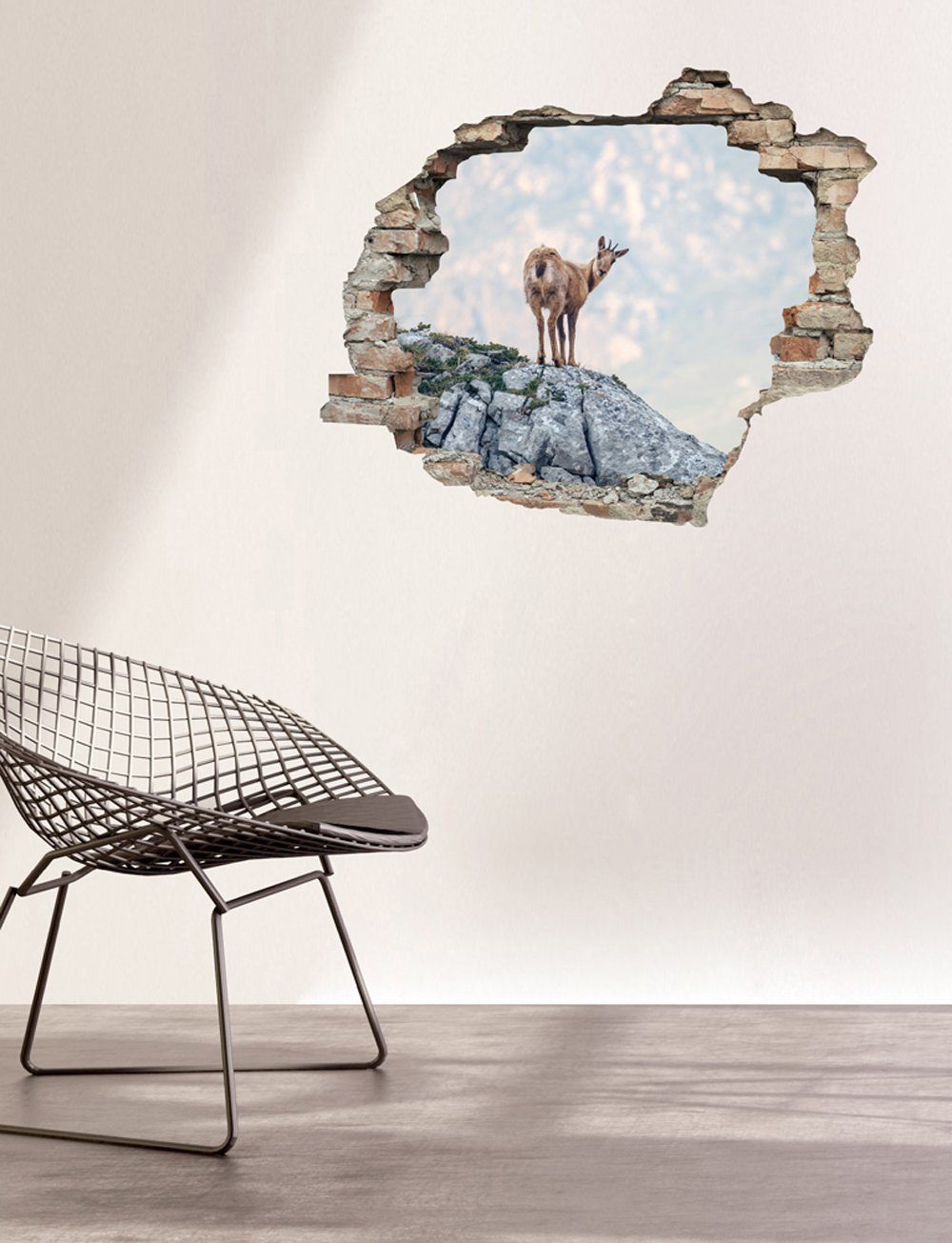 queence Wandfolie Gams Muursticker, muurdecoratie, zelfklevend, 3D, muurdurchbraak (1 stuk)
