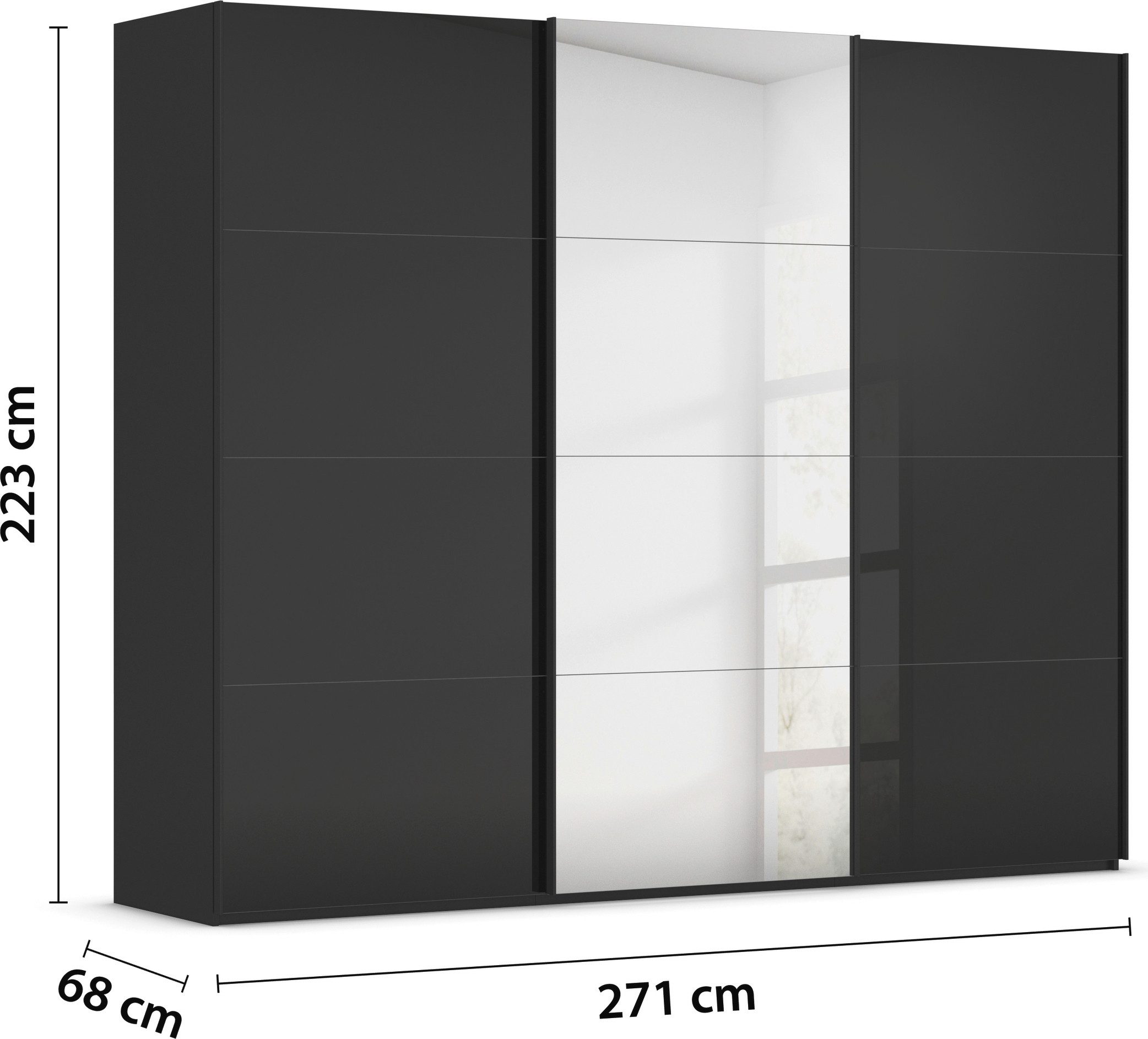 rauch Schuifdeurkast Kledingkast Kast Garderobe Slaapkamerkast SCALE-FYRA edel vierdelige deuren spiegel/glas-mix veel kleuren made in germany