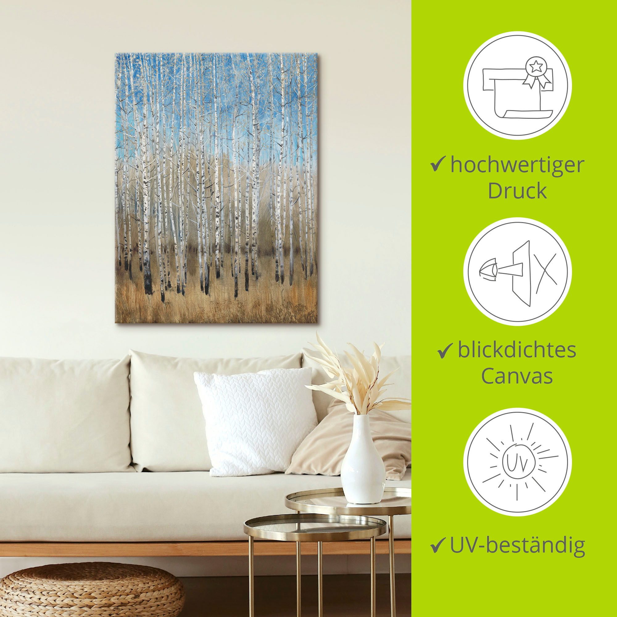 Artland Artprint Stoffige blauwe berken II als artprint op linnen, poster in verschillende formaten maten