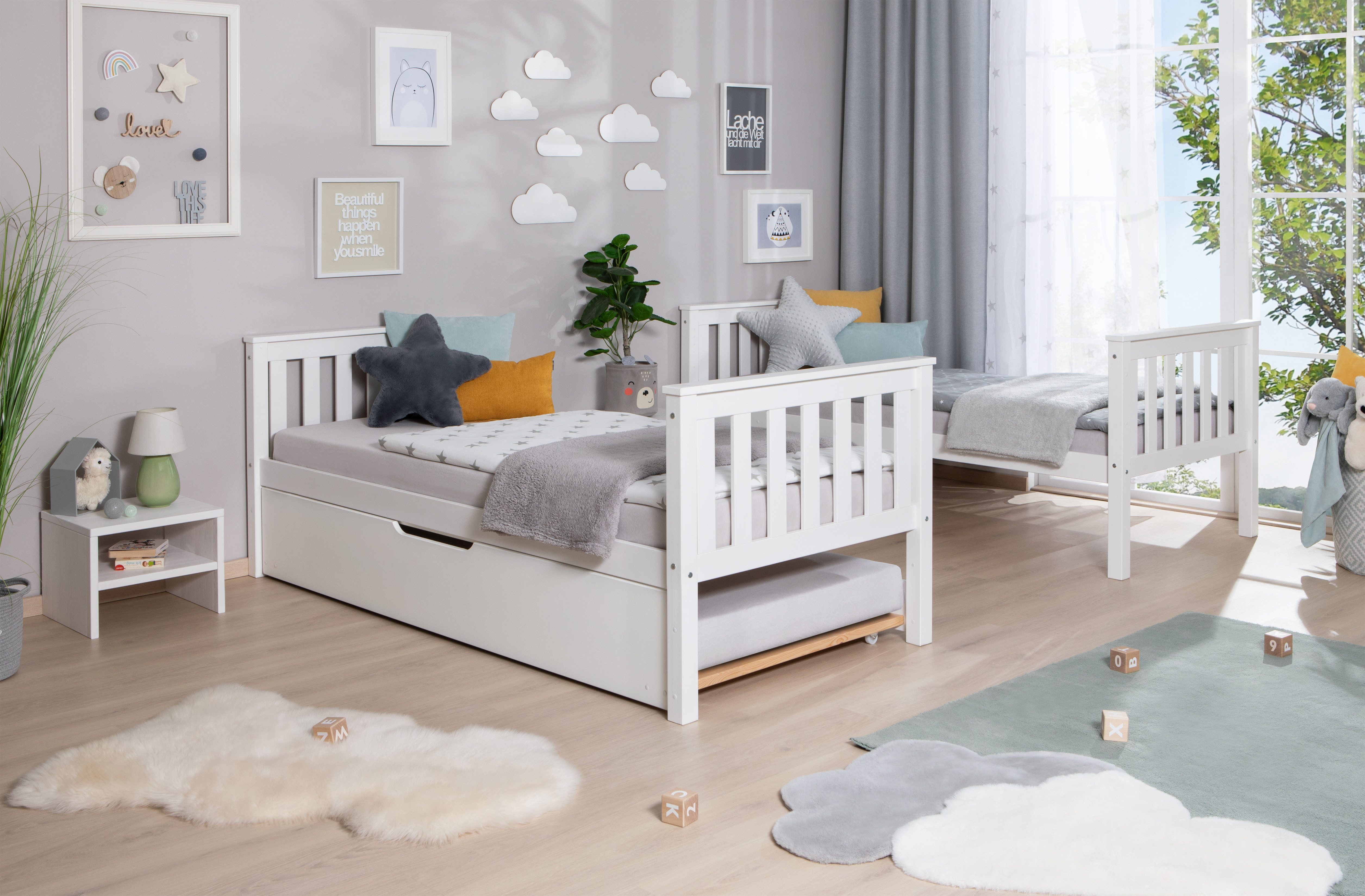 Ticaa Stapelbed Sammy, om te bouwen naar 2 eenpersoonsbedden, elegant ontwerp in landelijke stijl