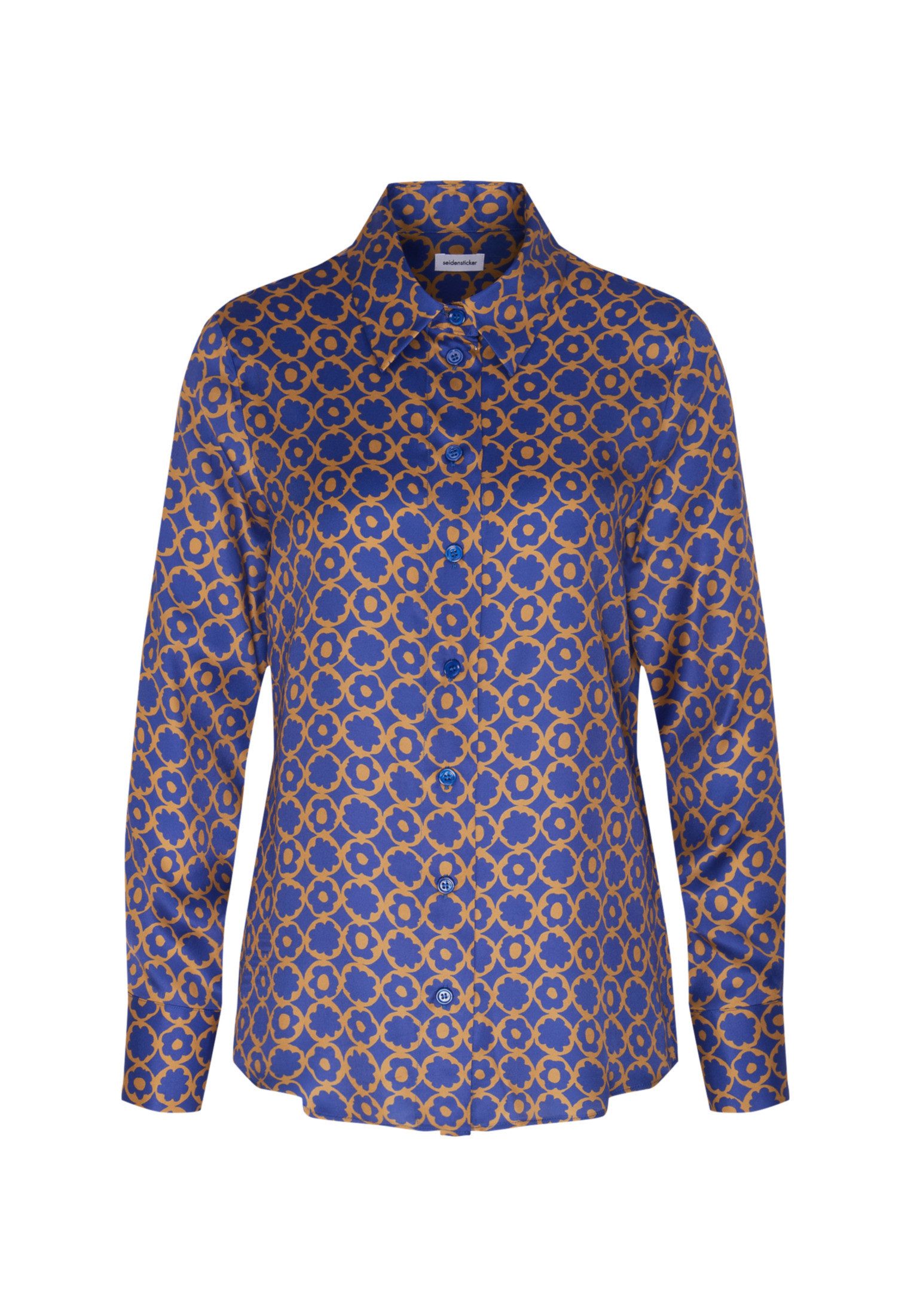 seidensticker Overhemdblouse Zwarte roos Lange mouwen kraag print