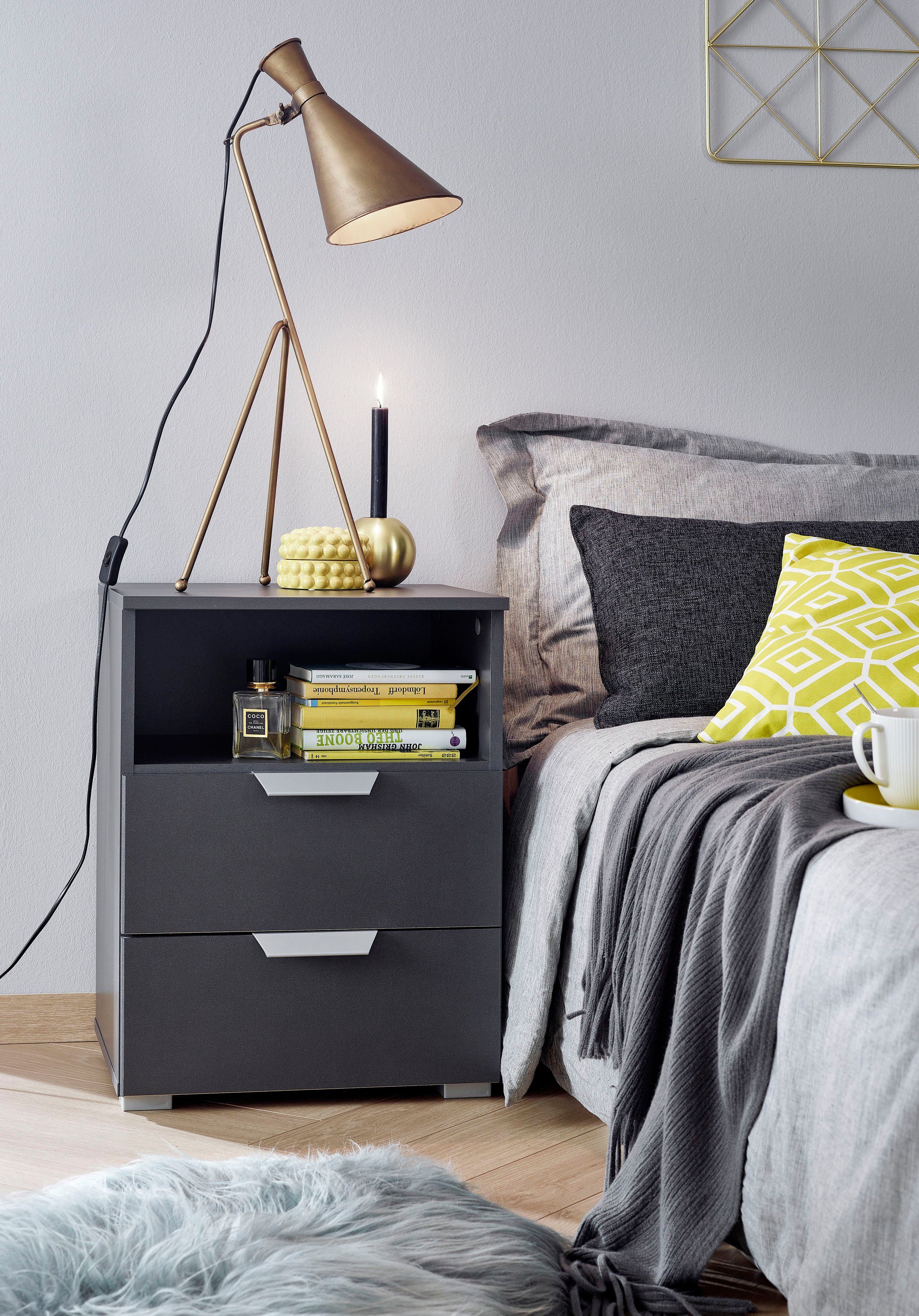 rauch Nachtkastje ORIAS in decor- of hoogglansfront met 2 lades en nis voor veel opbergruimte made in germany