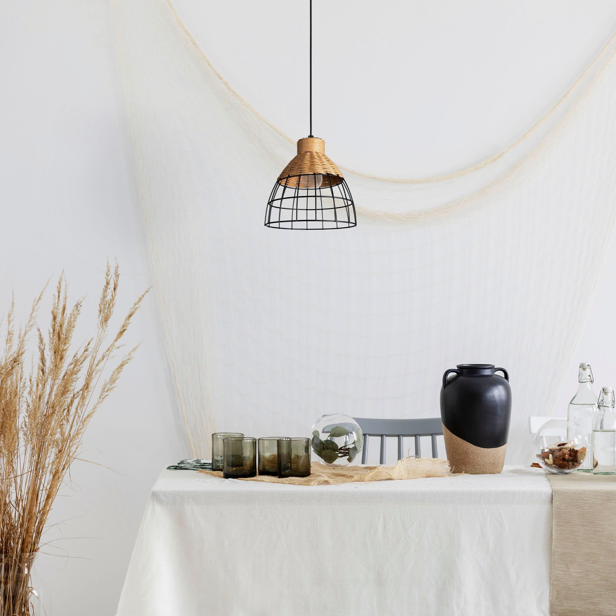 Paco Home Hanglamp PUCU Mand lamp LED hanglamp rattan eetkamerlamp boho E27 vintage