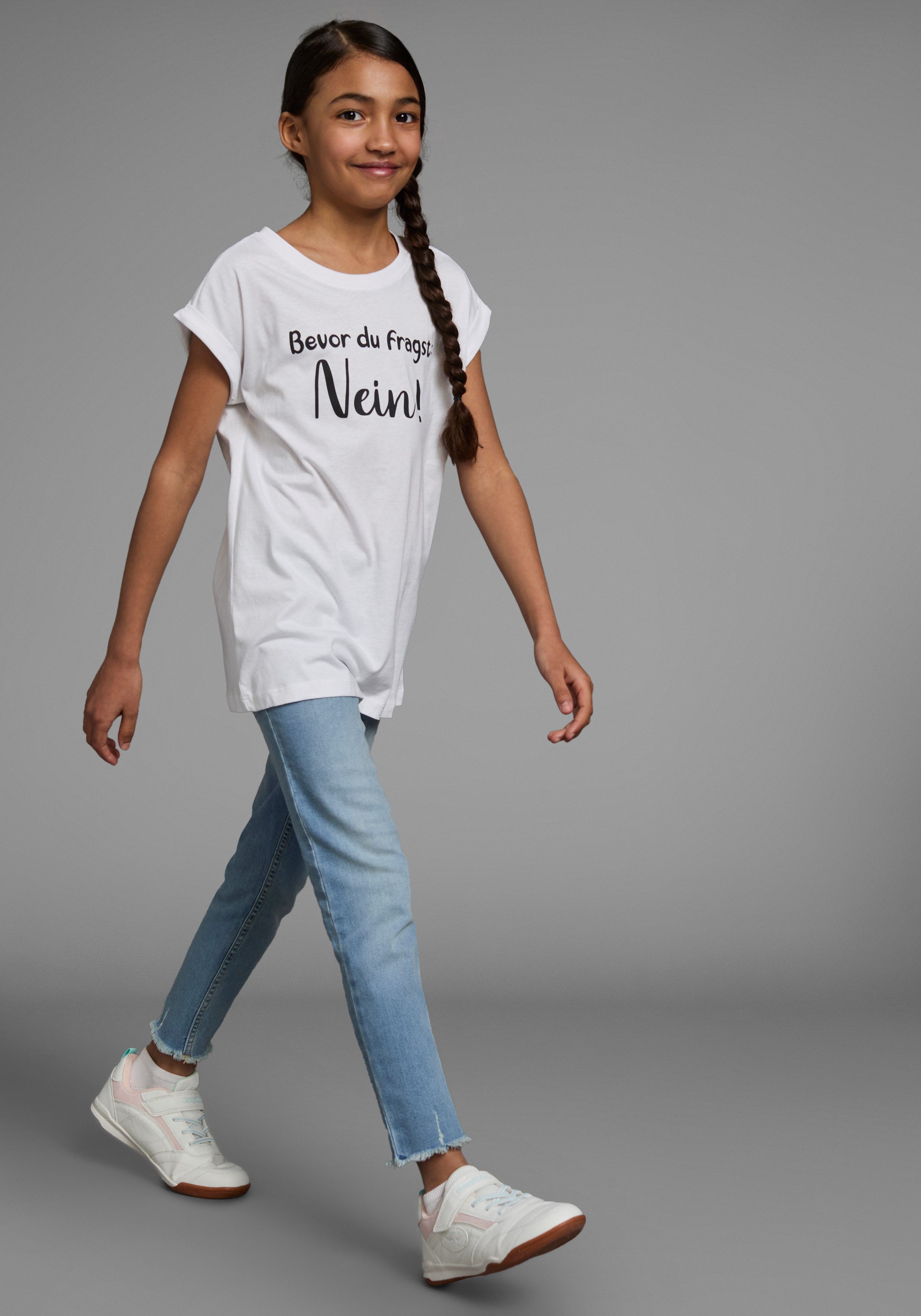 KIDSWORLD T-shirt Bevor Du fragst: NEIN! Korte mouwen, met print, ronde hals