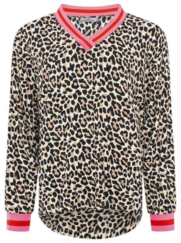 Zwillingsherz Shirt Luipaard V-hals, dierenprint, sportieve manchetten