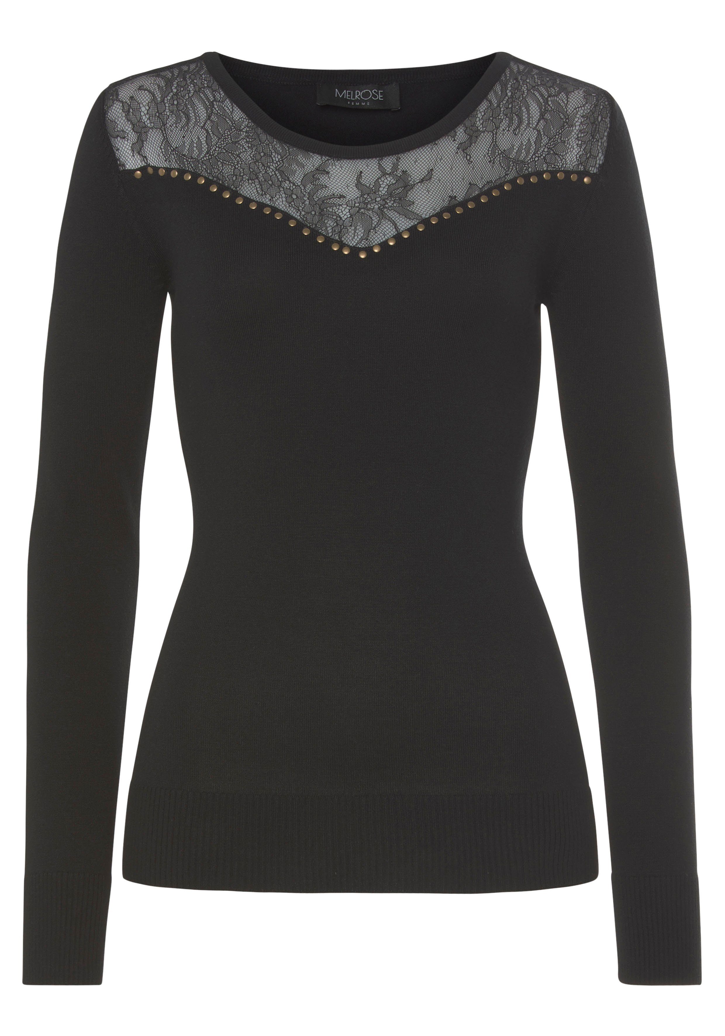 Melrose Trui met ronde hals met kant en nagel-details