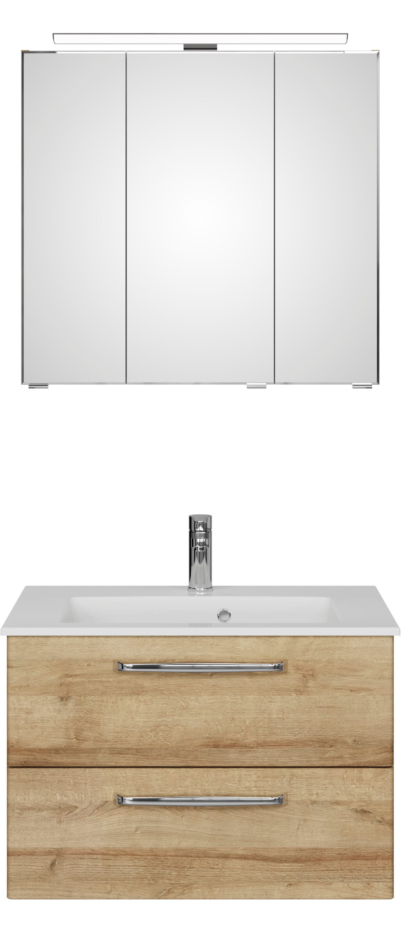 Saphir Badmeubelset Trentino 2-delig mineralen marmer wasbak, spiegelkast met LED-lamp (3 stuks)