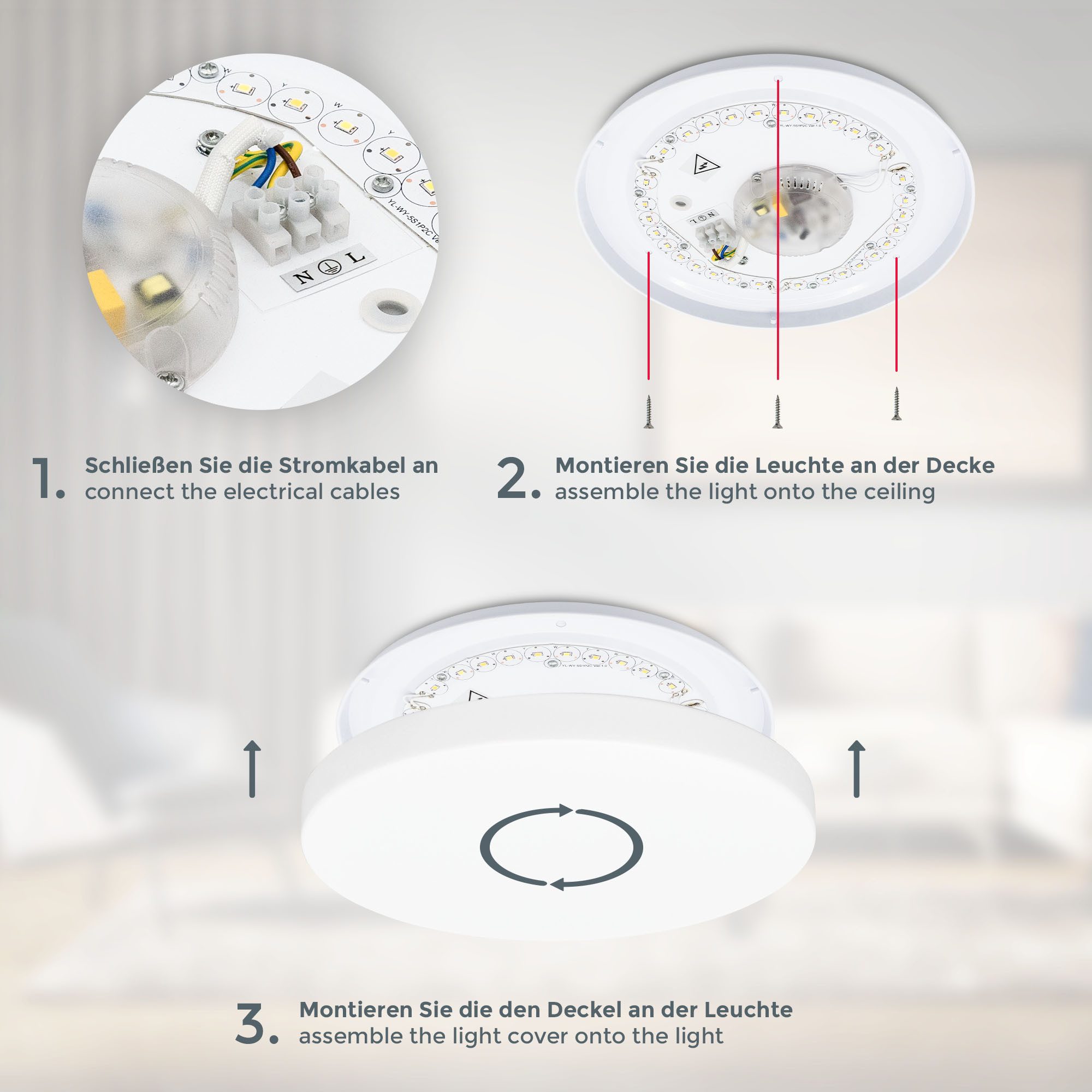 B.K.Licht Led-plafondlamp CCT-LED bad plafondlamp, badverlichting met afstandsbediening IP44, Ø 28,8 cm, dimbaar, kleurtemperatuurregeling (3000K-6500K) 12W (1 stuk)
