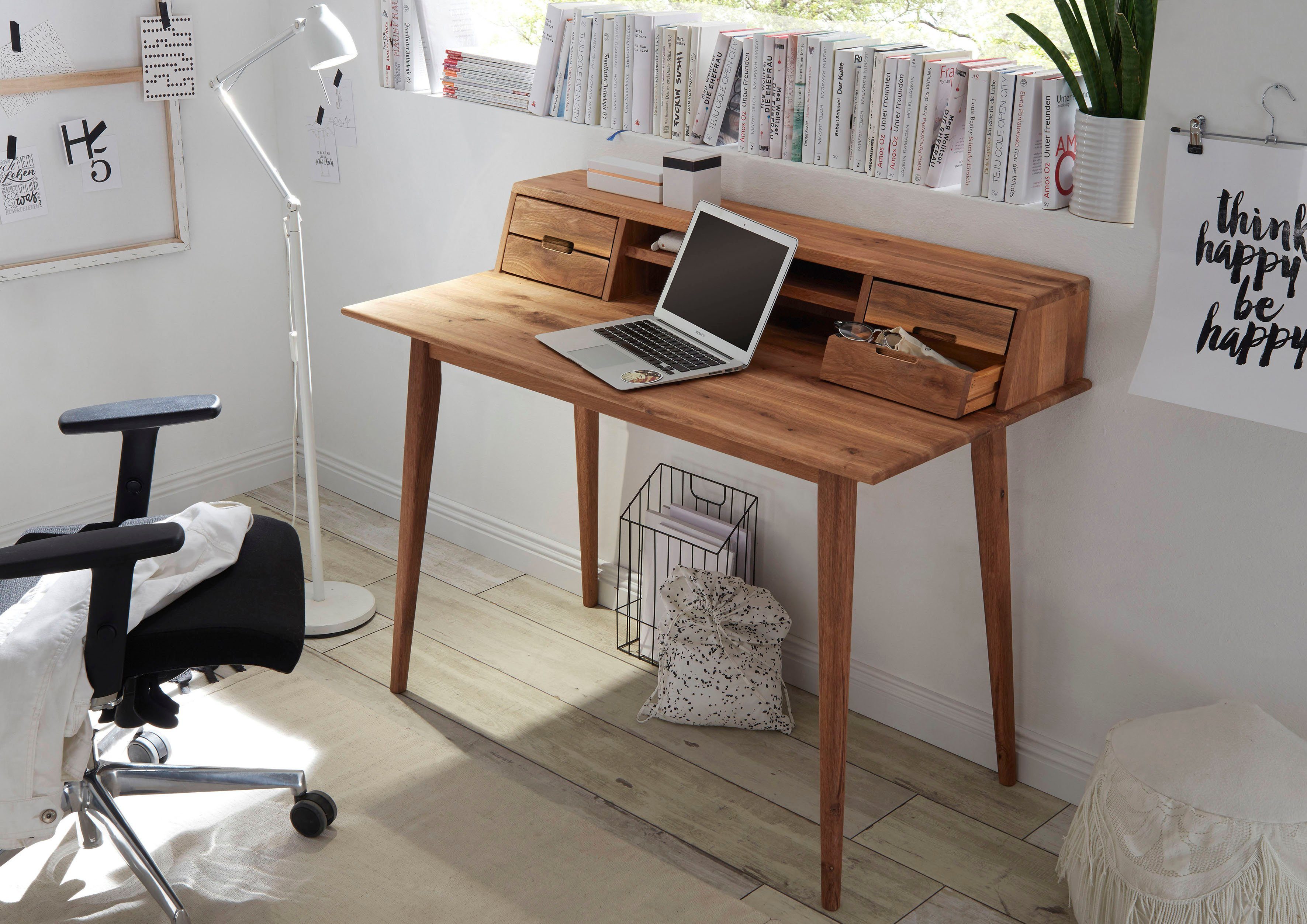 MCA furniture Bureau Melbourne Massief hout noesteiken geolied met laden, breedte 110 cm