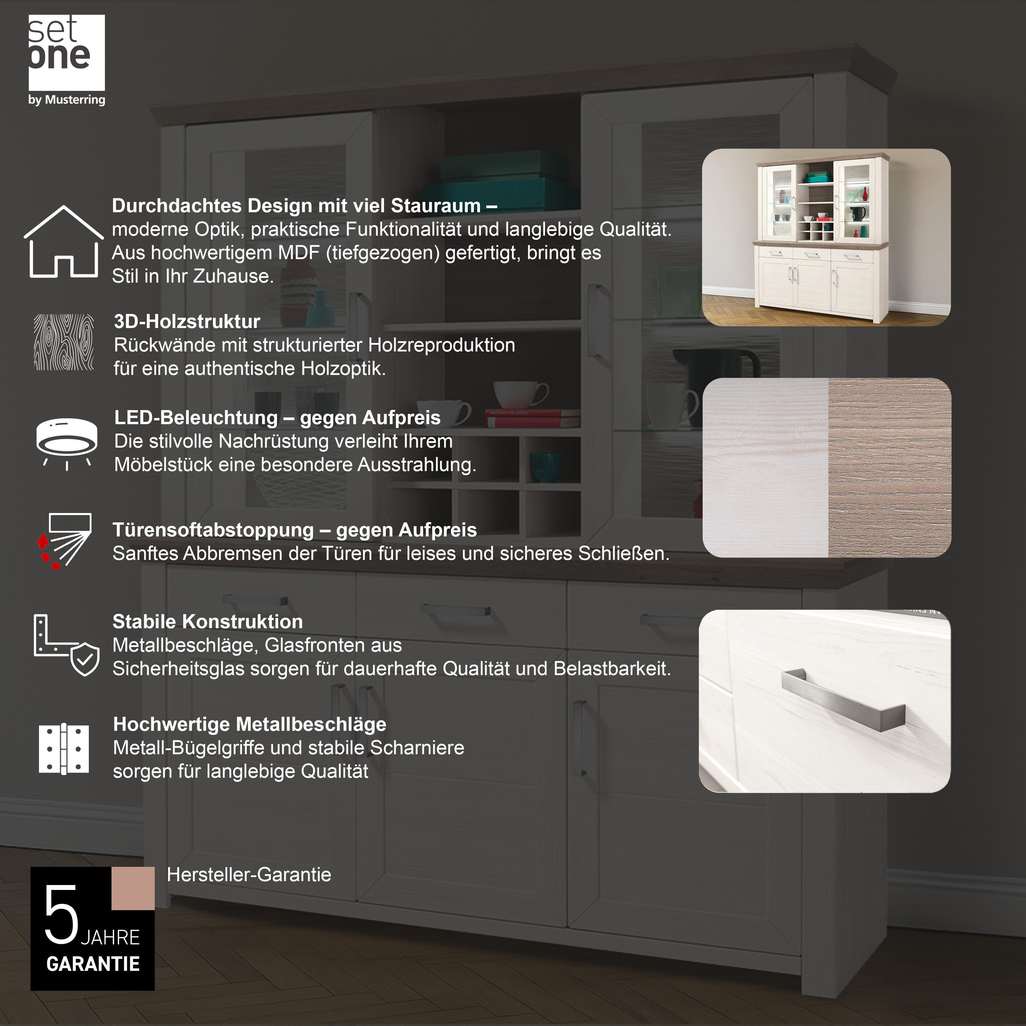 set one by Musterring Kastenset York met glazen deuren, optioneel met verlichting, 3 kleuren, breedte 184 cm (2 stuks)