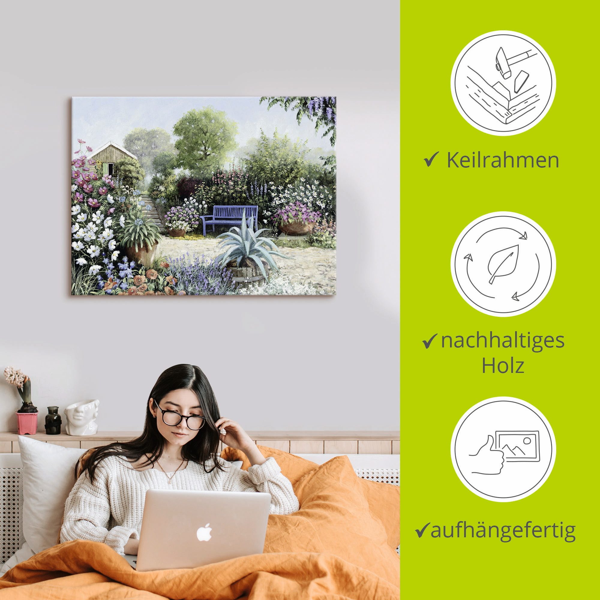 Artland Artprint op linnen Rustige tuin gespannen op een spieraam