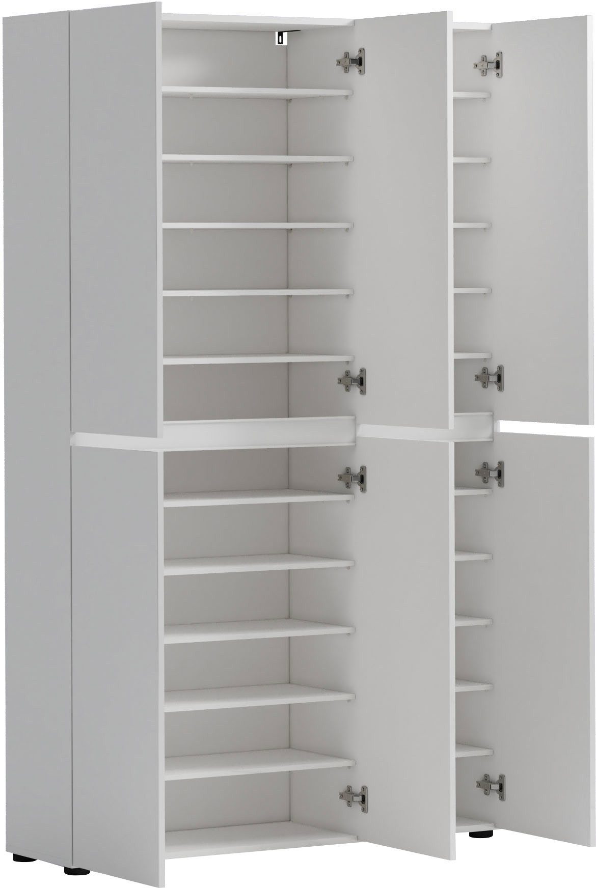 INOSIGN Schoenenkast Mister, schoenenkast, schoenenmeubelen, schoenenopslag, schoenenrek Breedte 120 cm, hoogte 200 cm, diepte 34 cm, 6 deuren, 24 vakken, 2 spiegels