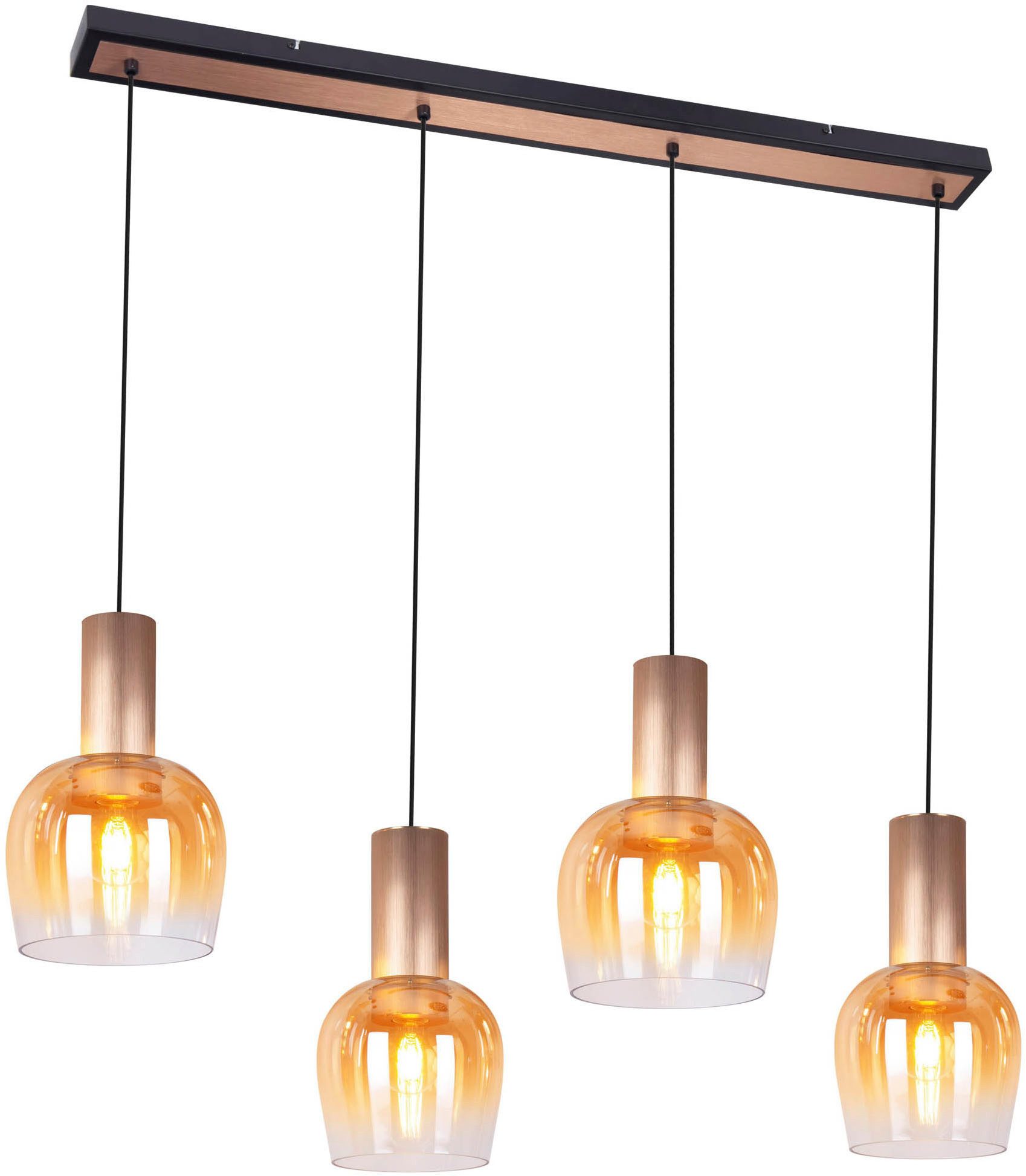 näve Hanglamp Funda 5-lamps, iriserende glazen, frame messingkleurig, warmwit licht (1 stuk)