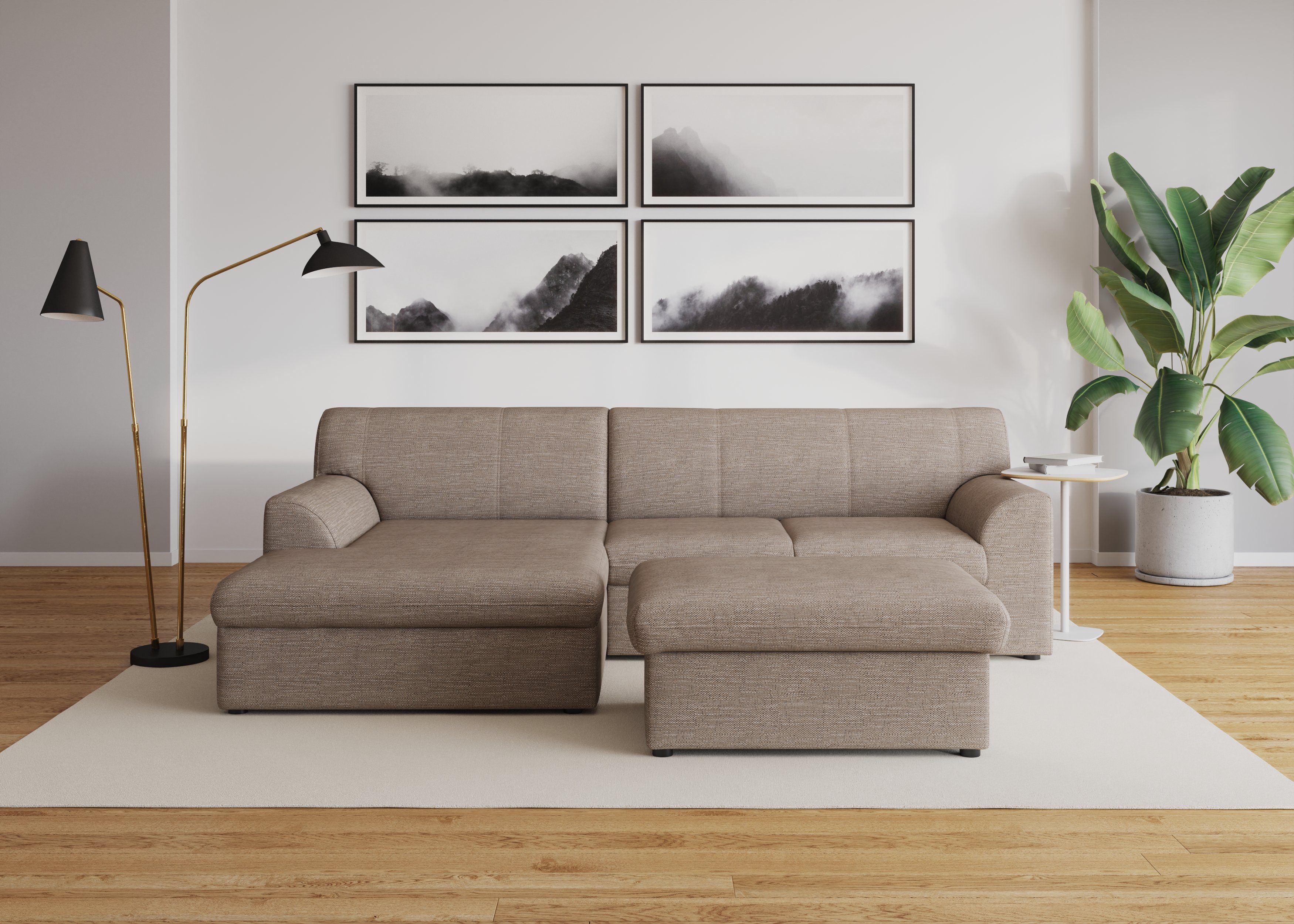 DOMO collection Hoekbank Topper, elegant en tijdloos, compacte afmetingen 245/155cm, L-vorm