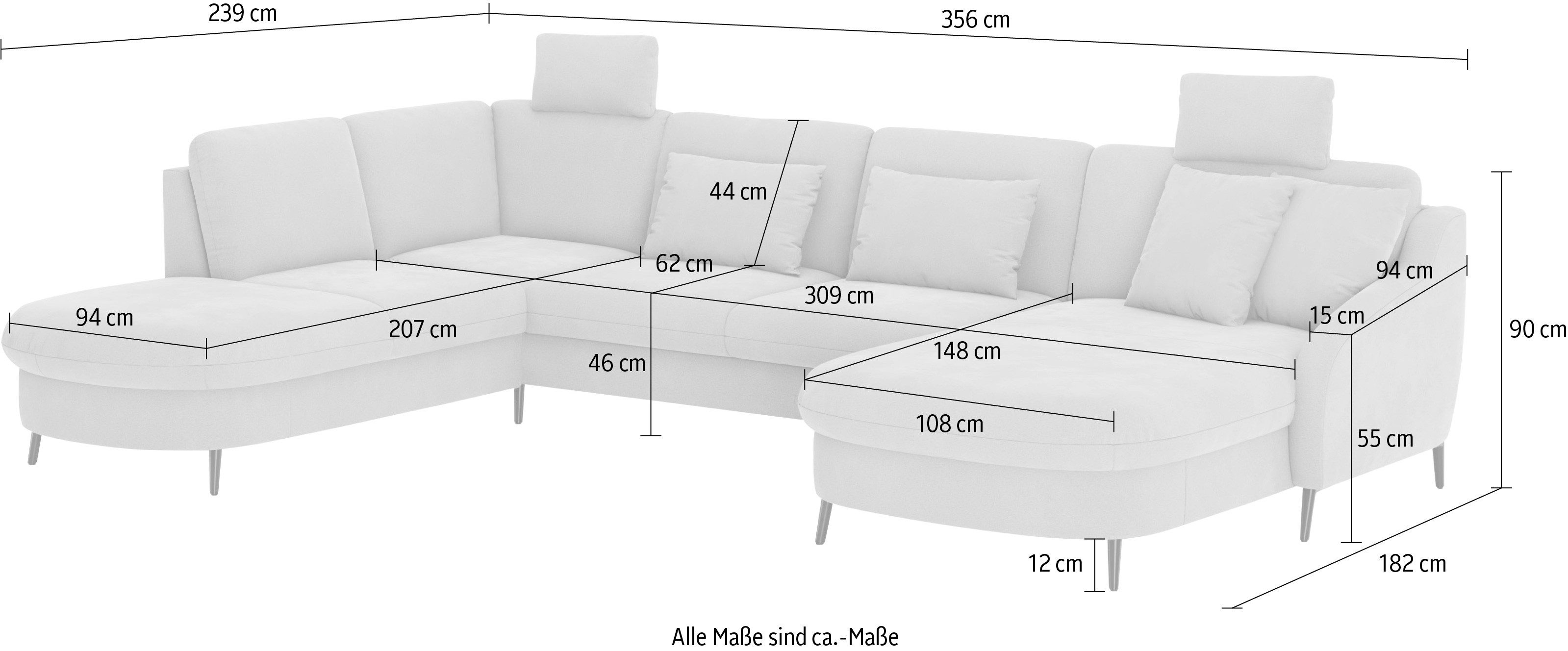 sit&more Zithoek Soul U-model optioneel met bedfunctie en bedlade of lade