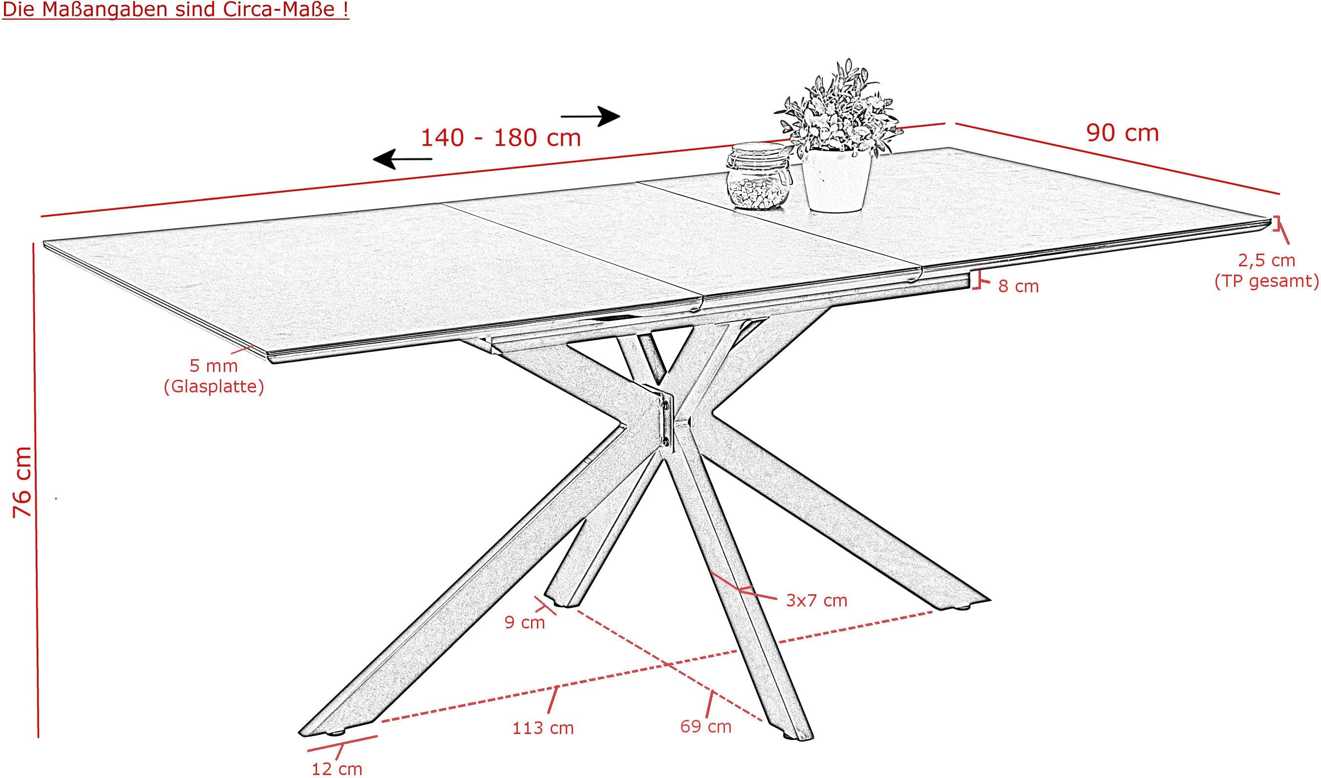 HELA Eethoek Havel Tafel 140-180x90 cm, synchron-uittrek, stoel 360° draaibaar, armleuningen (7-delig)