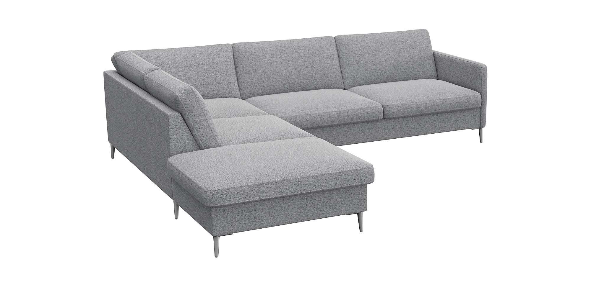 FLEXLUX Hoekbank Fiore, L-vorm smalle armleuningen, koudschuim, aluminium poten
