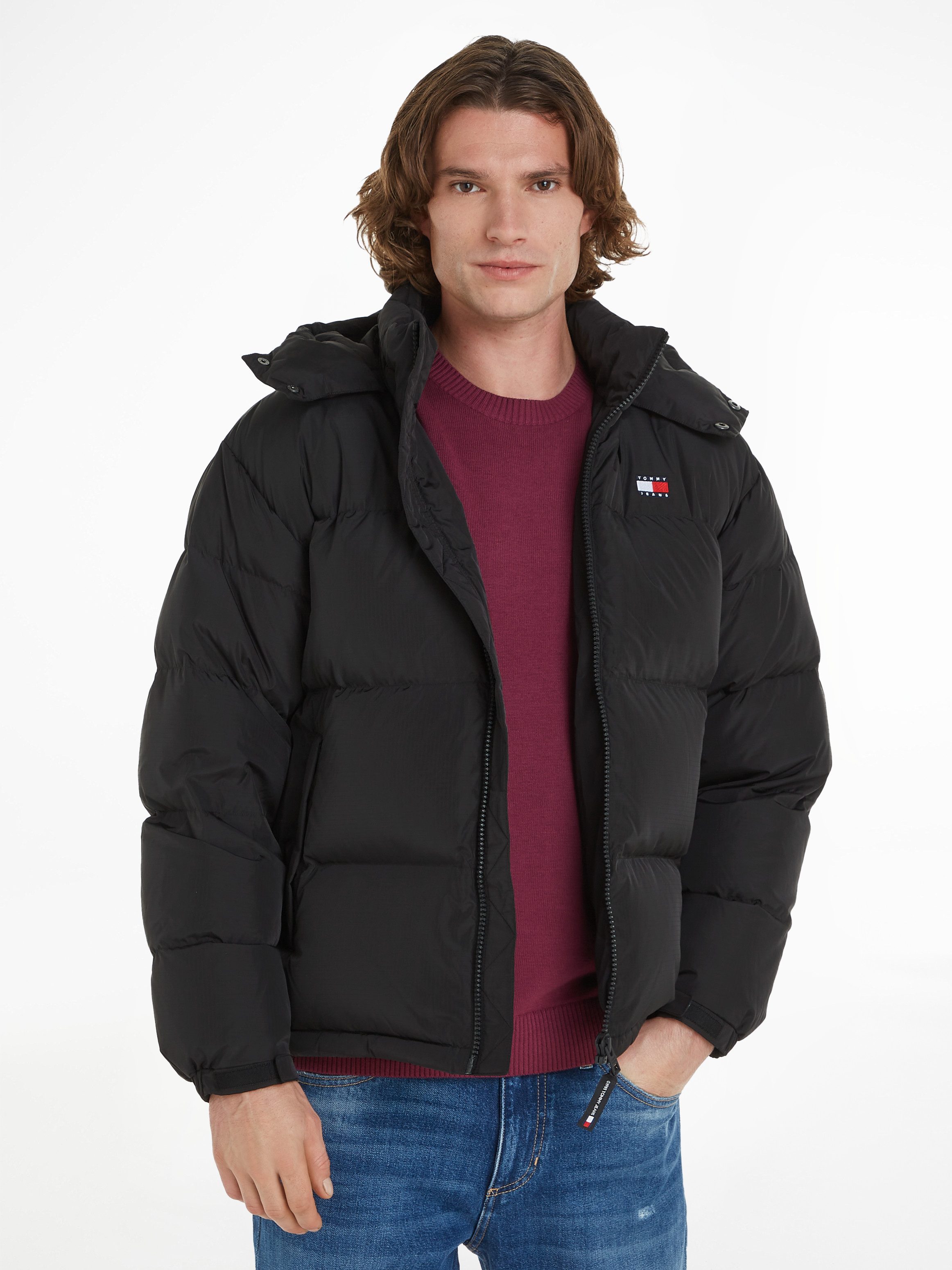 Tommy Jeans Zwarte Gerecyclede Polyester Jas Herfst Winter Collectie Black Heren