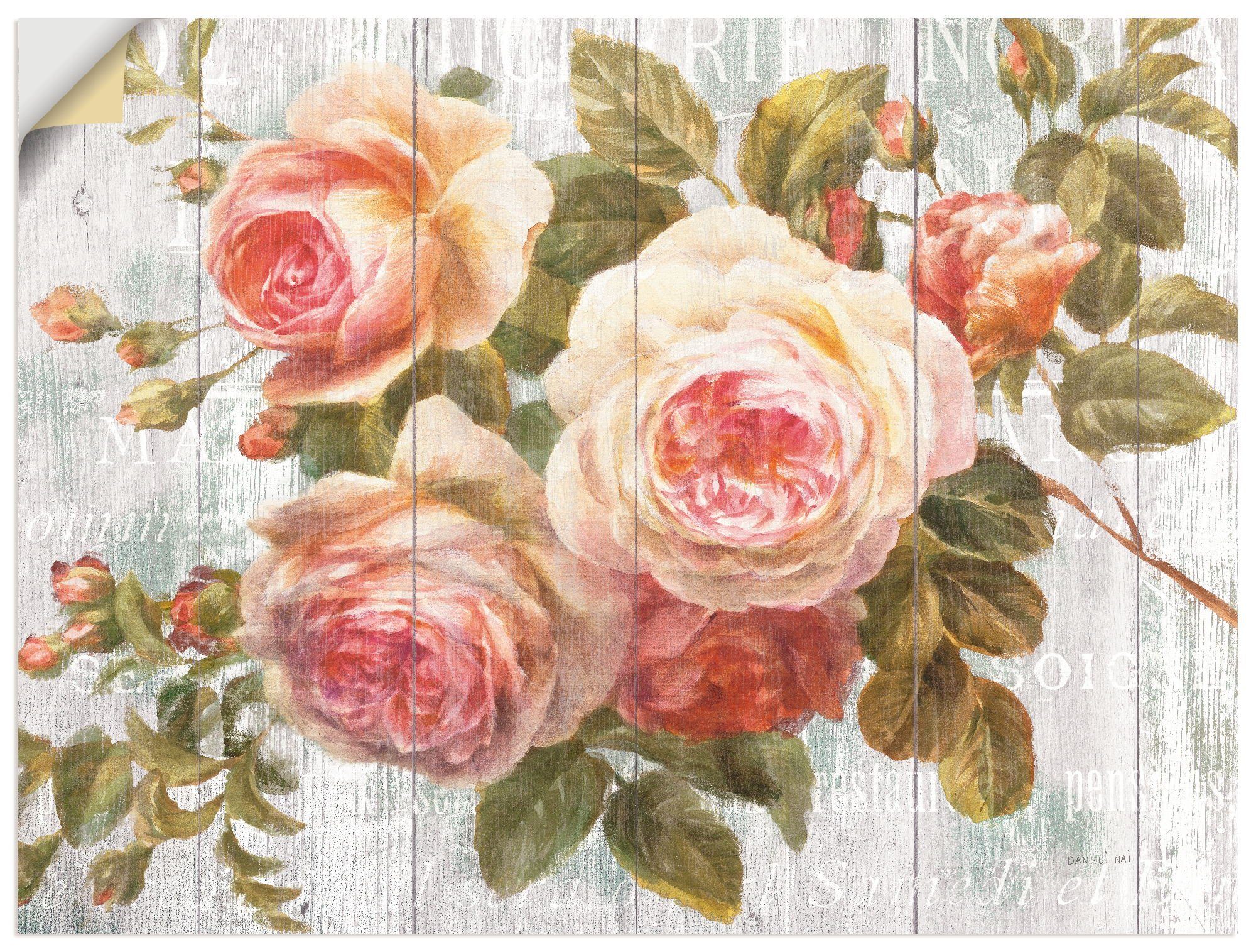 Artland Artprint Vintage rozen op hout in vele afmetingen & productsoorten -artprint op linnen, poster, muursticker / wandfolie ook geschikt voor de badkamer (1 stuk)