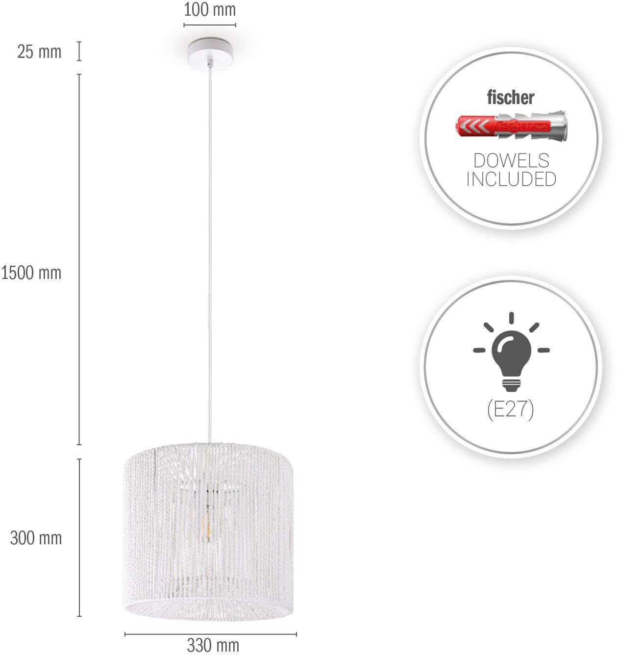 Paco Home Hanglamp Hugo Ramira Woonkamer eetkamer rattan look Boho kap papier E27 modern