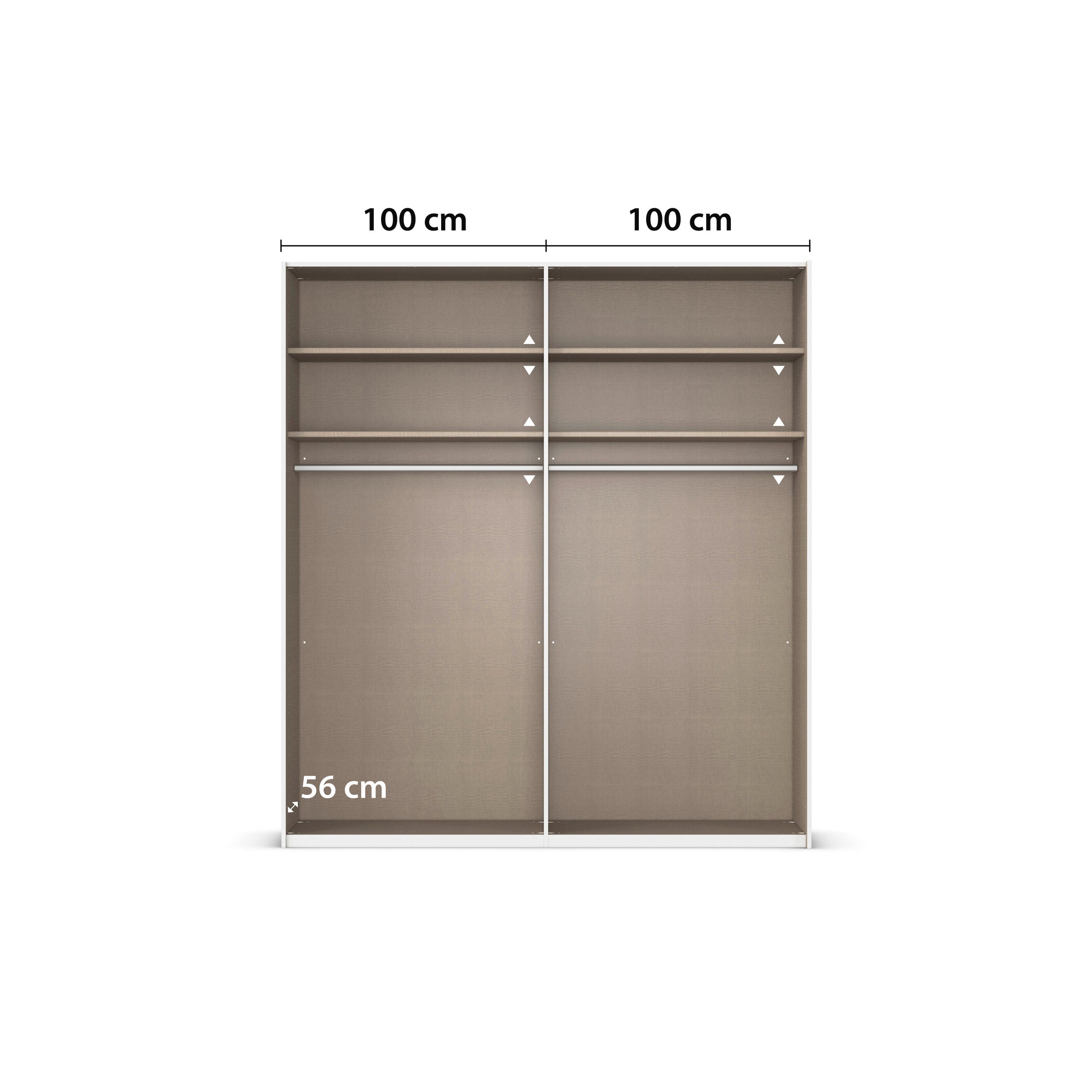 rauch Schuifdeurkast Kledingkast Kast Garderobe Slaapkamerkast EVELYN in elegante stijl, in 5 breedtes, handgrepen in corpuskleur made in germany