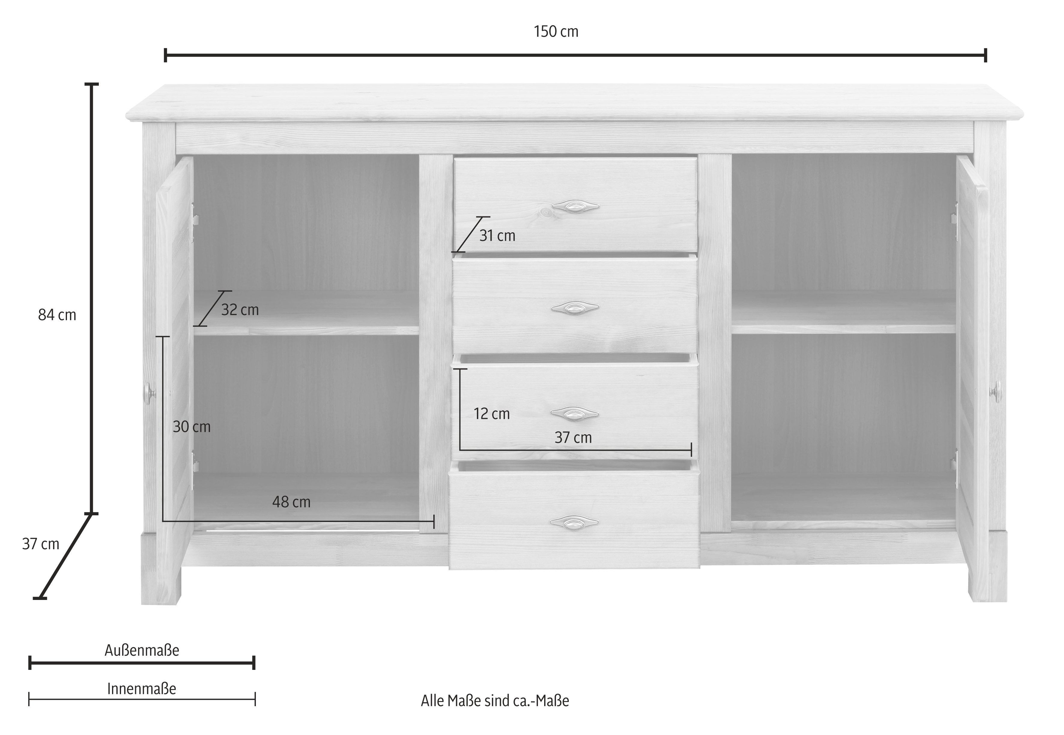 Home affaire Dressoir Rauna Commode, B/D/H: 150/37/84 cm