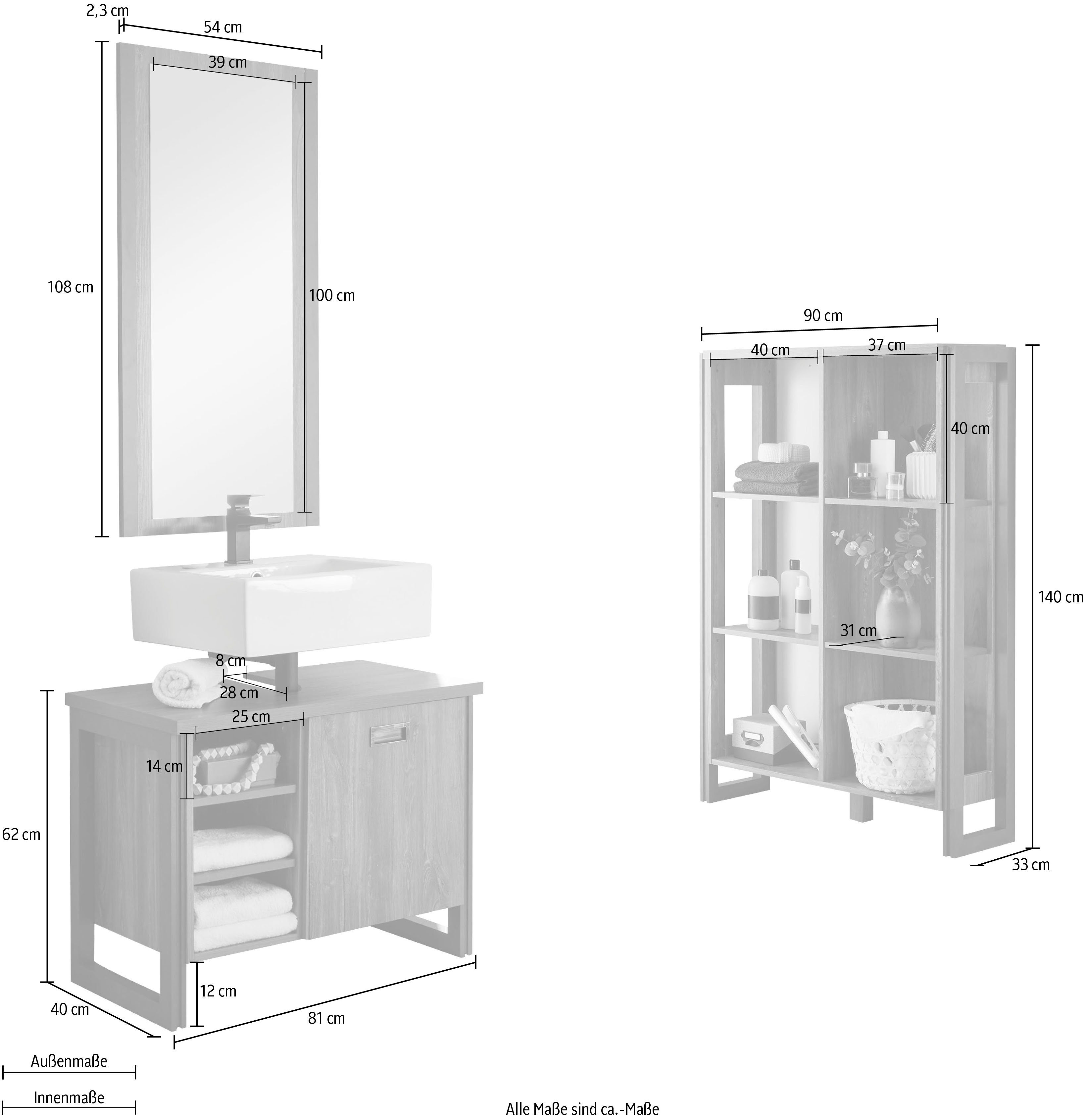 Home affaire Badkamerserie Detroit, badkamer in industriële stijl, 3-delig badkamer (set, 3-delig)