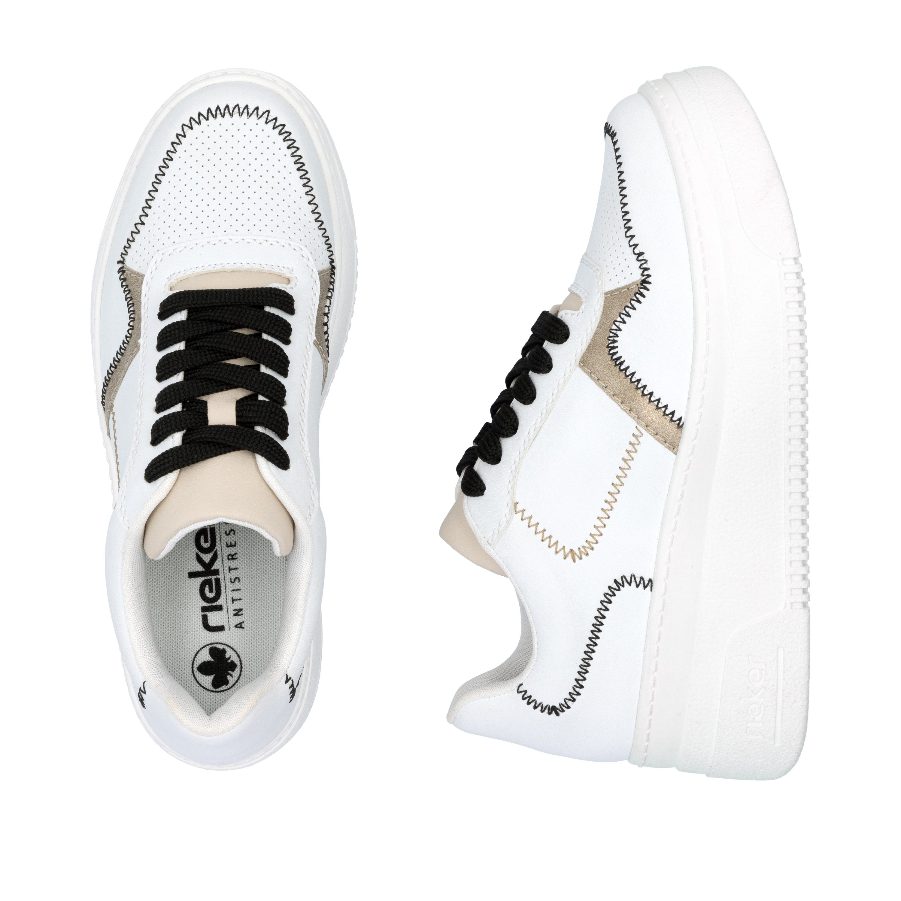 Rieker Plateausneakers , sleehak sneaker, veterschoen, lage schoen met modieuze contrastdetails