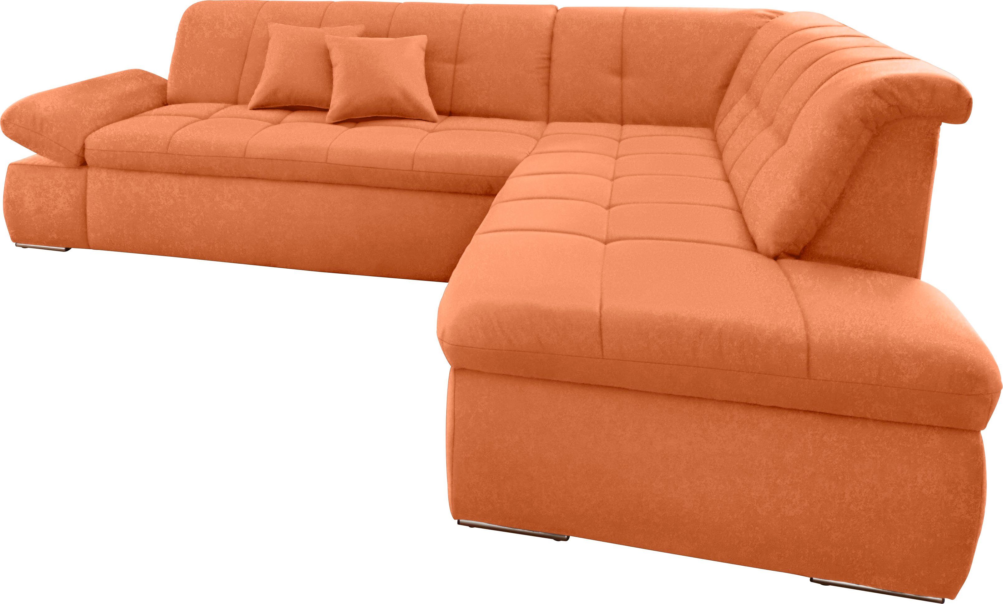 DOMO collection Hoekbank NMoric incl. decoratiekussen B/D/H: 273/216/80 cm L-vorm Ottoman aan uiteinde, optioneel met slaapbank functie en verstelling armleuning