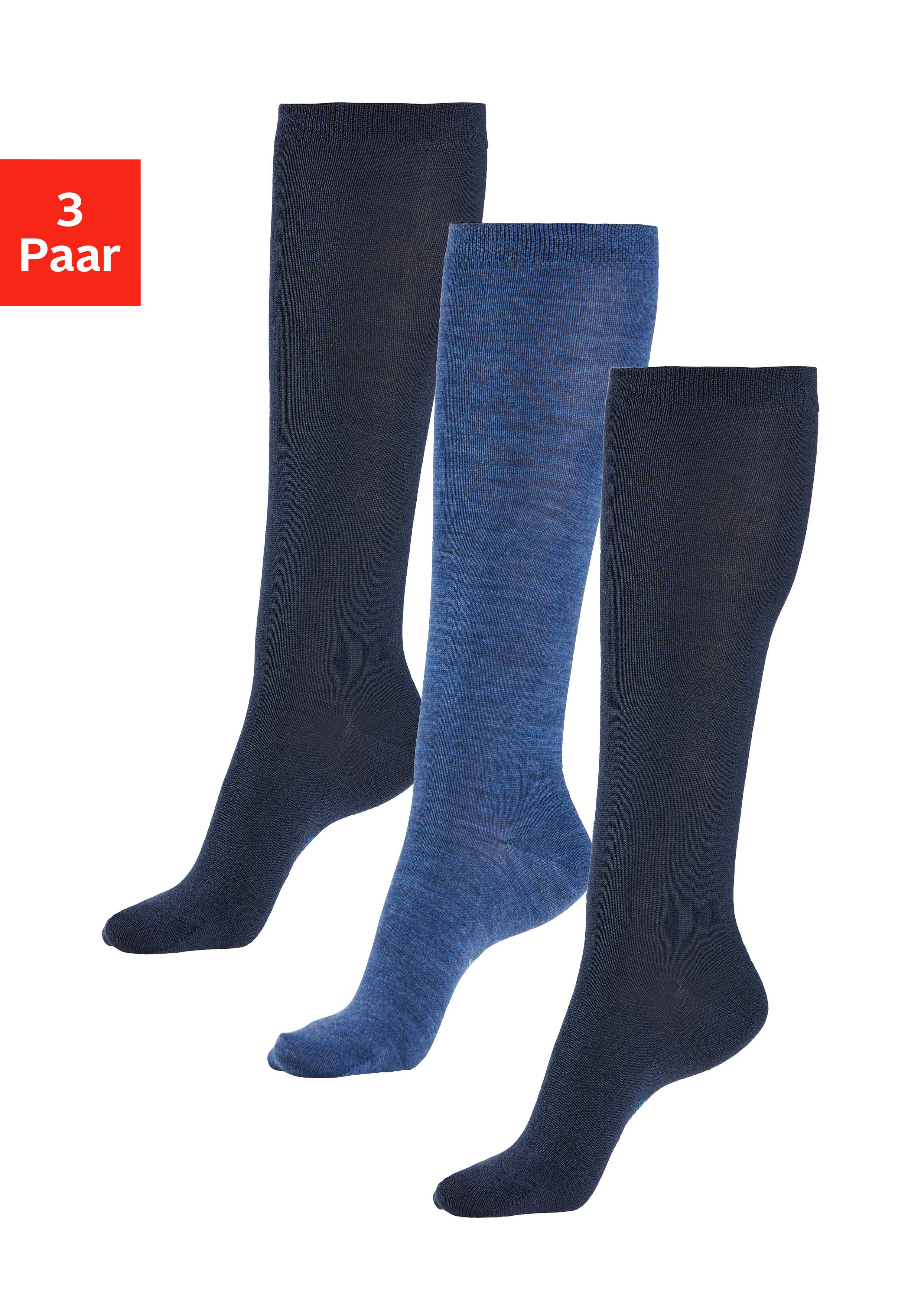 Bench. Kniekousen Dames kniekousen met verwarmende wol (set, 3 paar) dames kniekousen maat 35-38 blauw