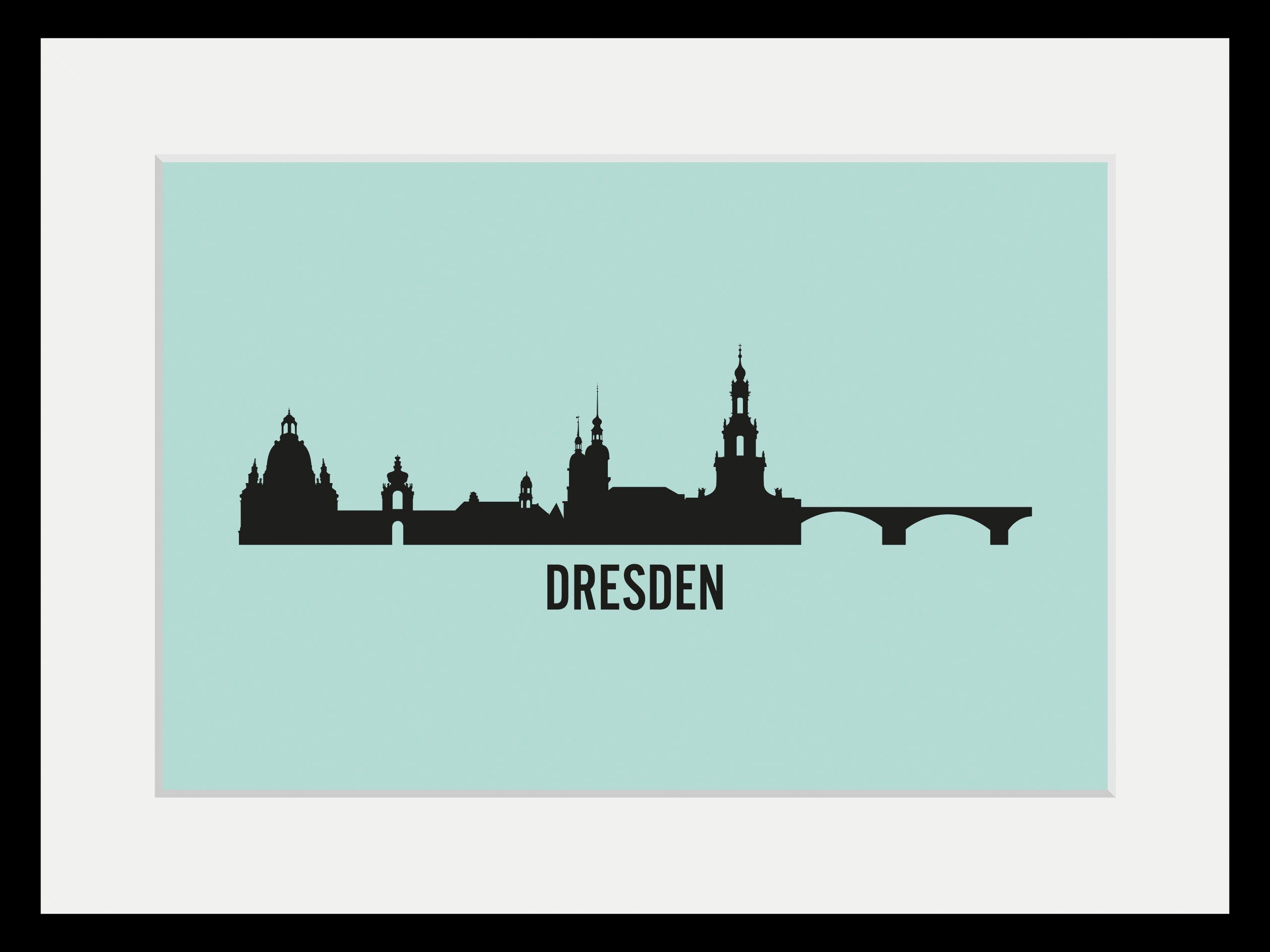 queence Wanddecoratie Dresden skyline HD premium posterdruk incl. houten lijst (1 stuk)