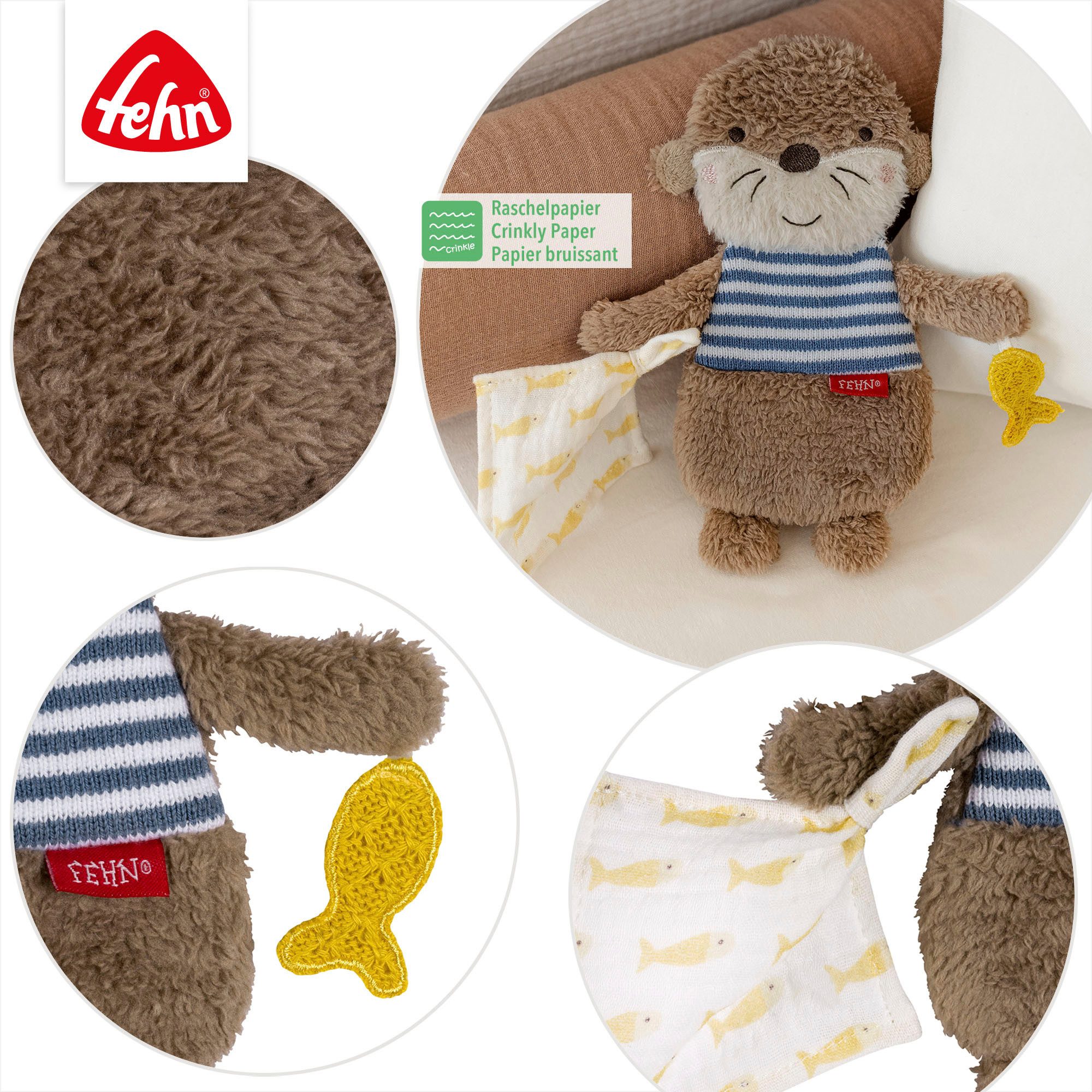 Fehn Knuffeldoek Otter Theo, geboorteset middel (3-delig)