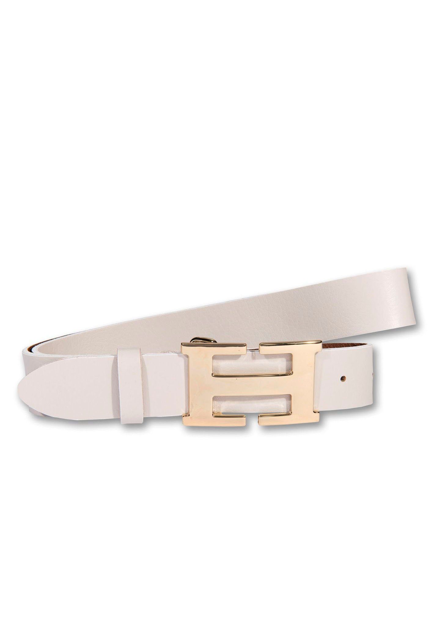 Silbergift Leren riem met grafische gouden riemgesp